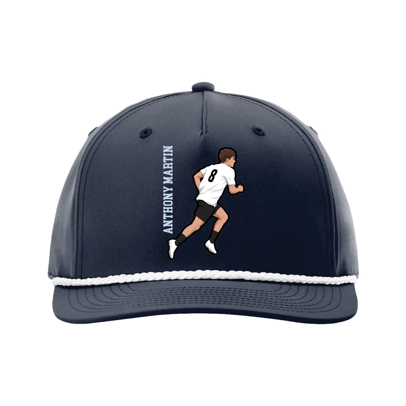 Five-Panel Classic Rope Cap — Name Vertical in Navy