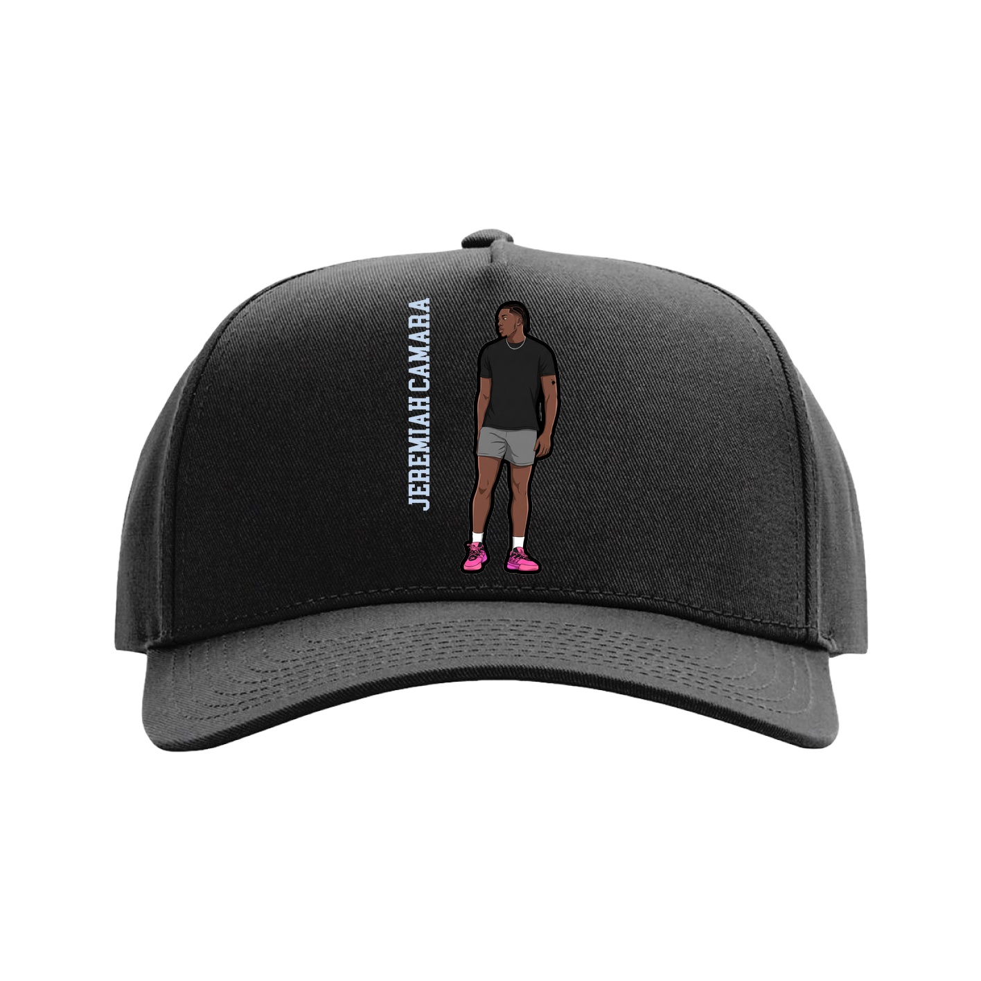 Full Fabric Five-Panel Champ Cap — Name Vertical in Black