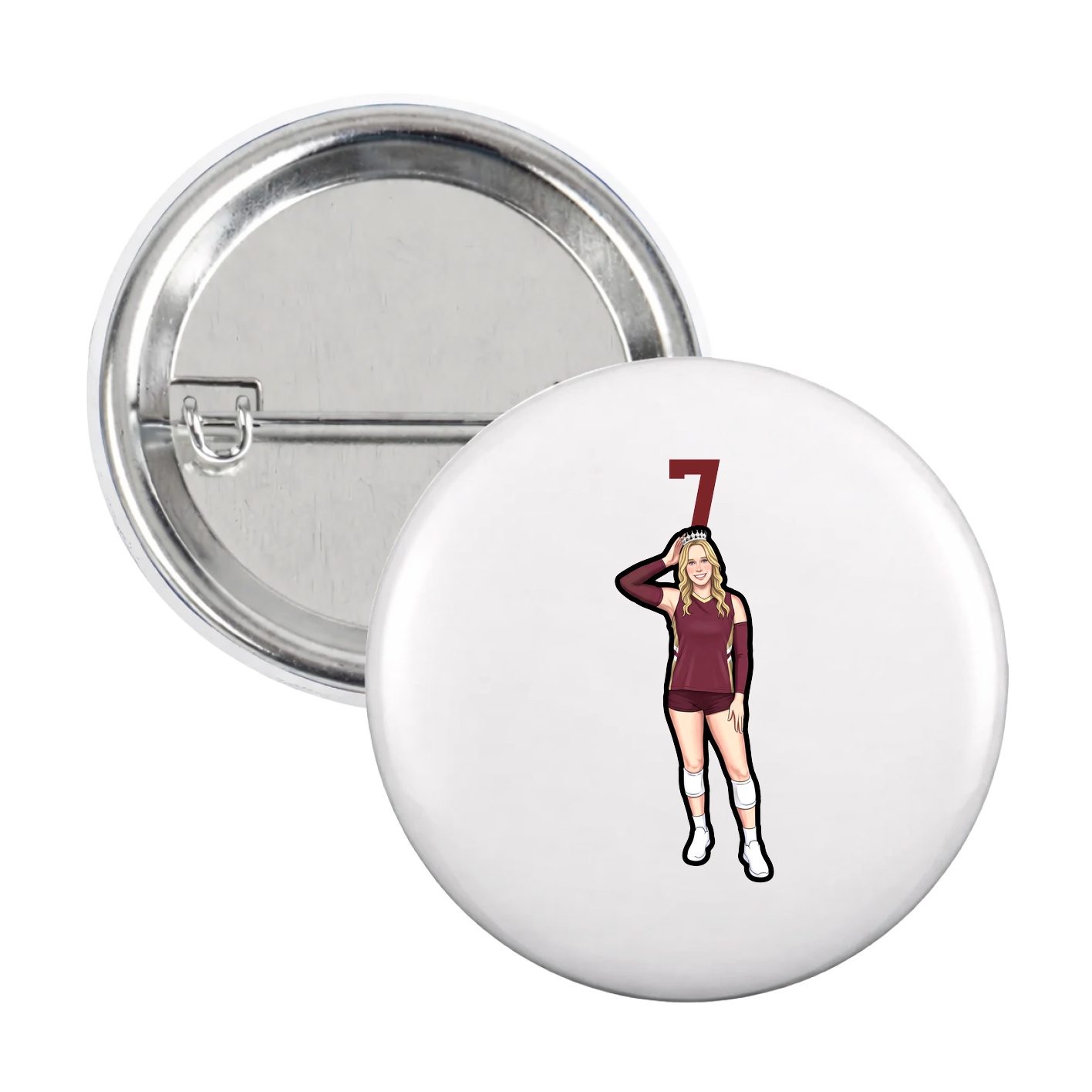 Game Day Button — Number Top in White