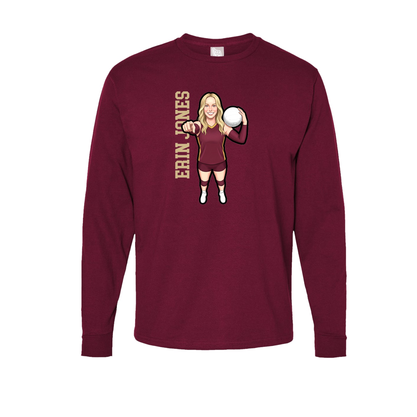 Long Sleeve Tee — Name Vertical in Cardinal