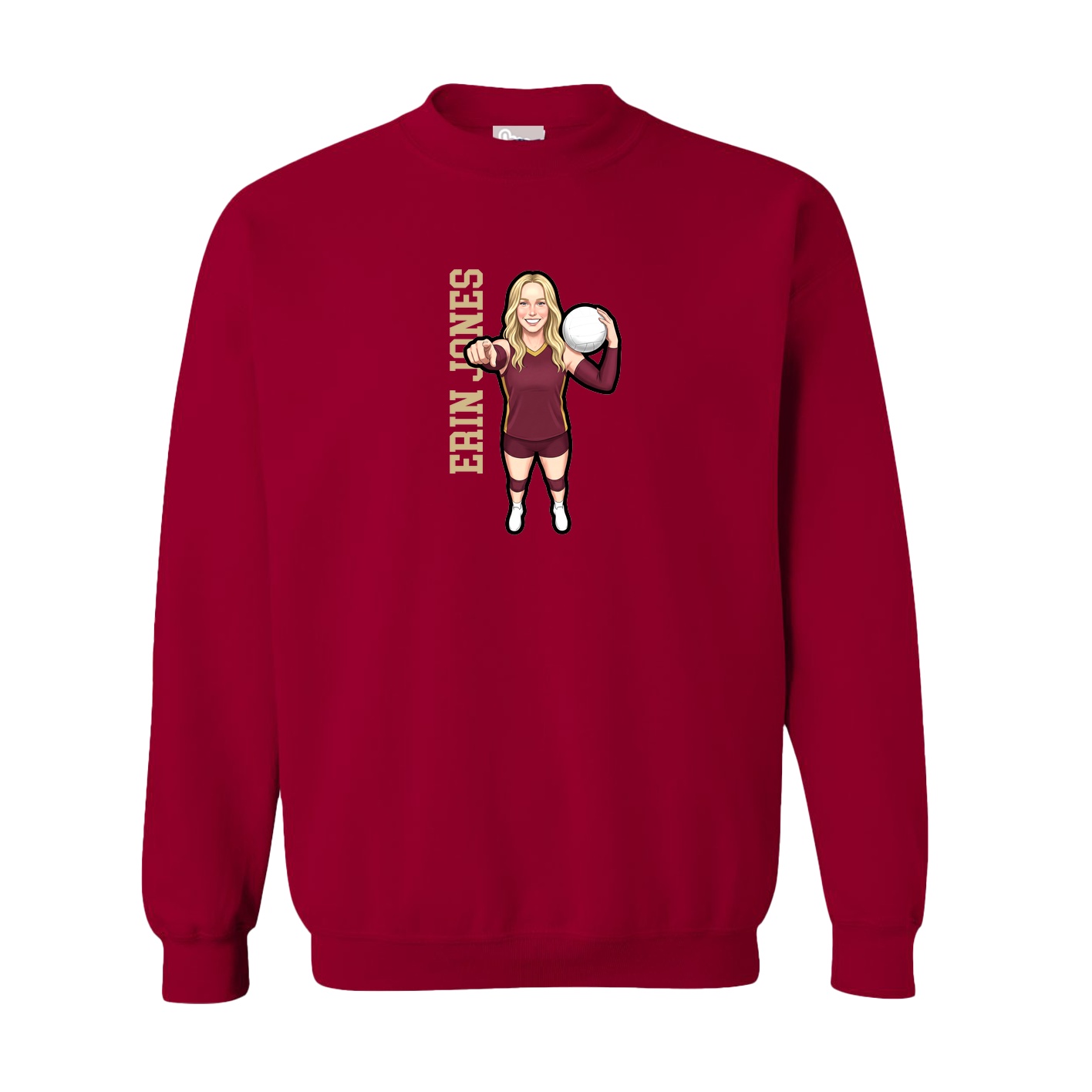 Fleece Crew — Name Vertical in Cardinal