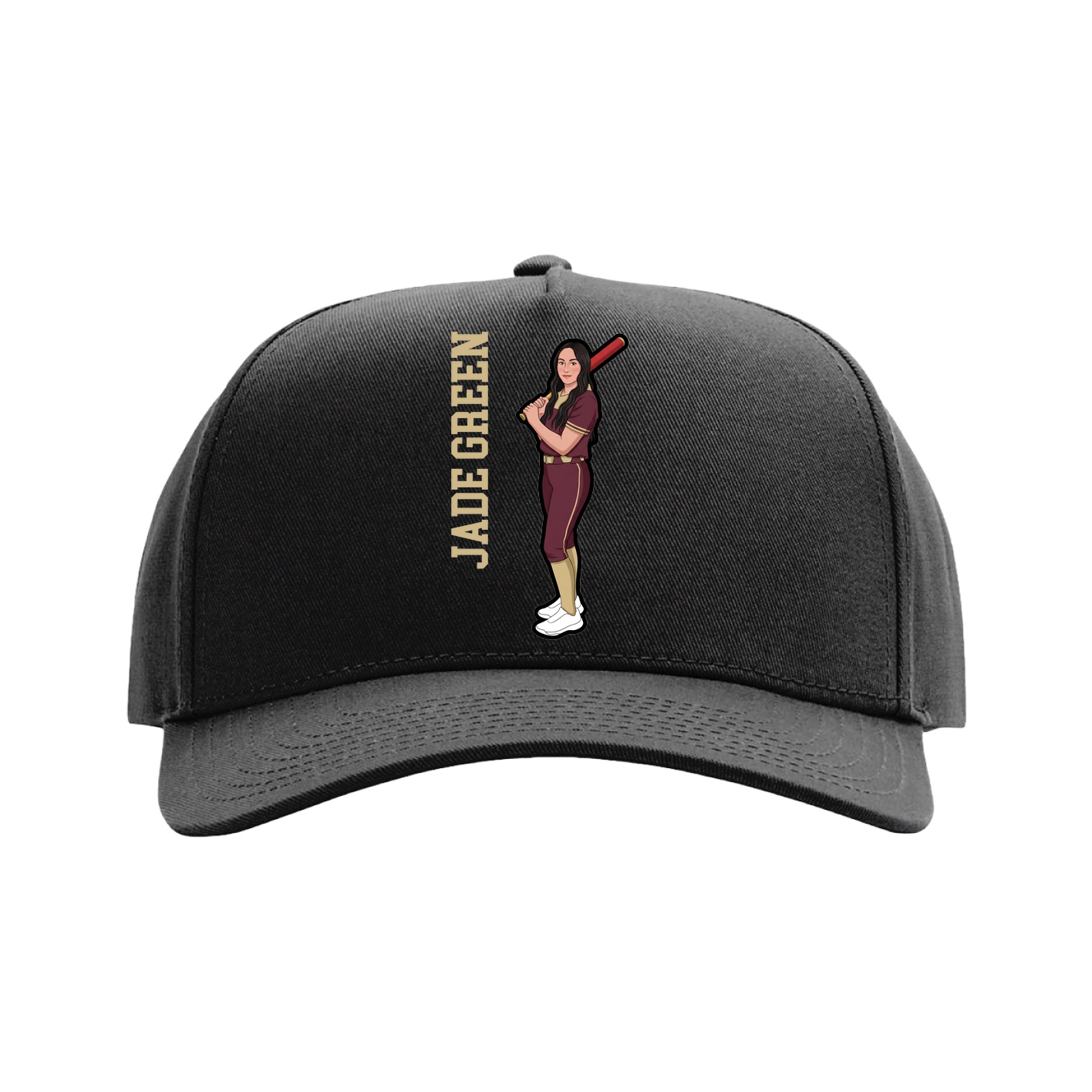 Full Fabric Five-Panel Champ Cap — Name Vertical in Black