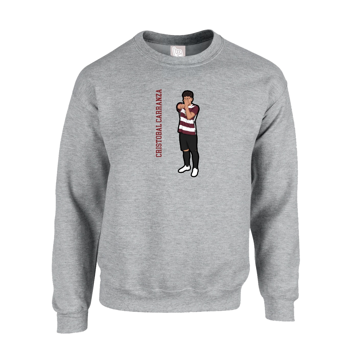 Fleece Crew — Name Vertical in Grey