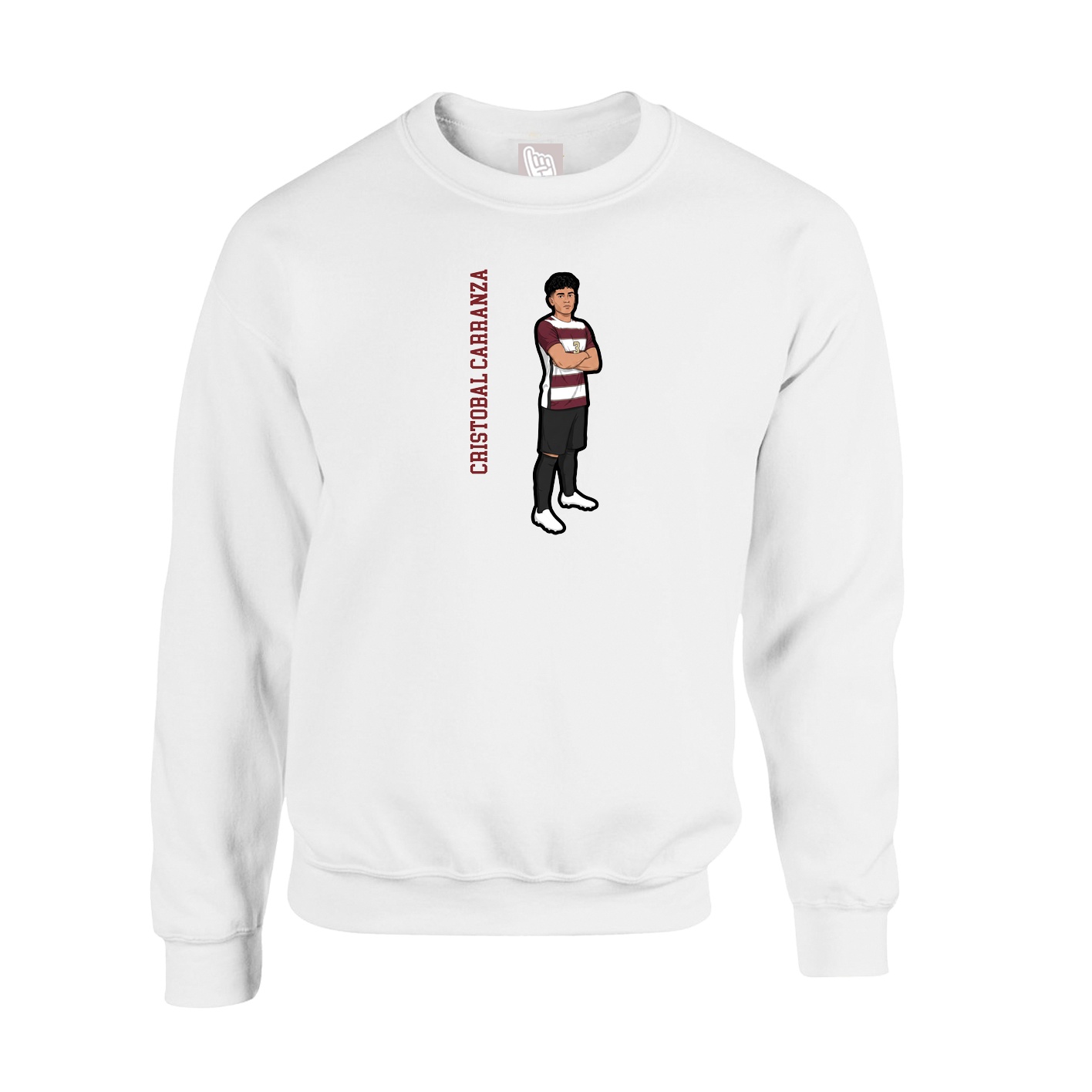 Fleece Crew — Name Vertical in White