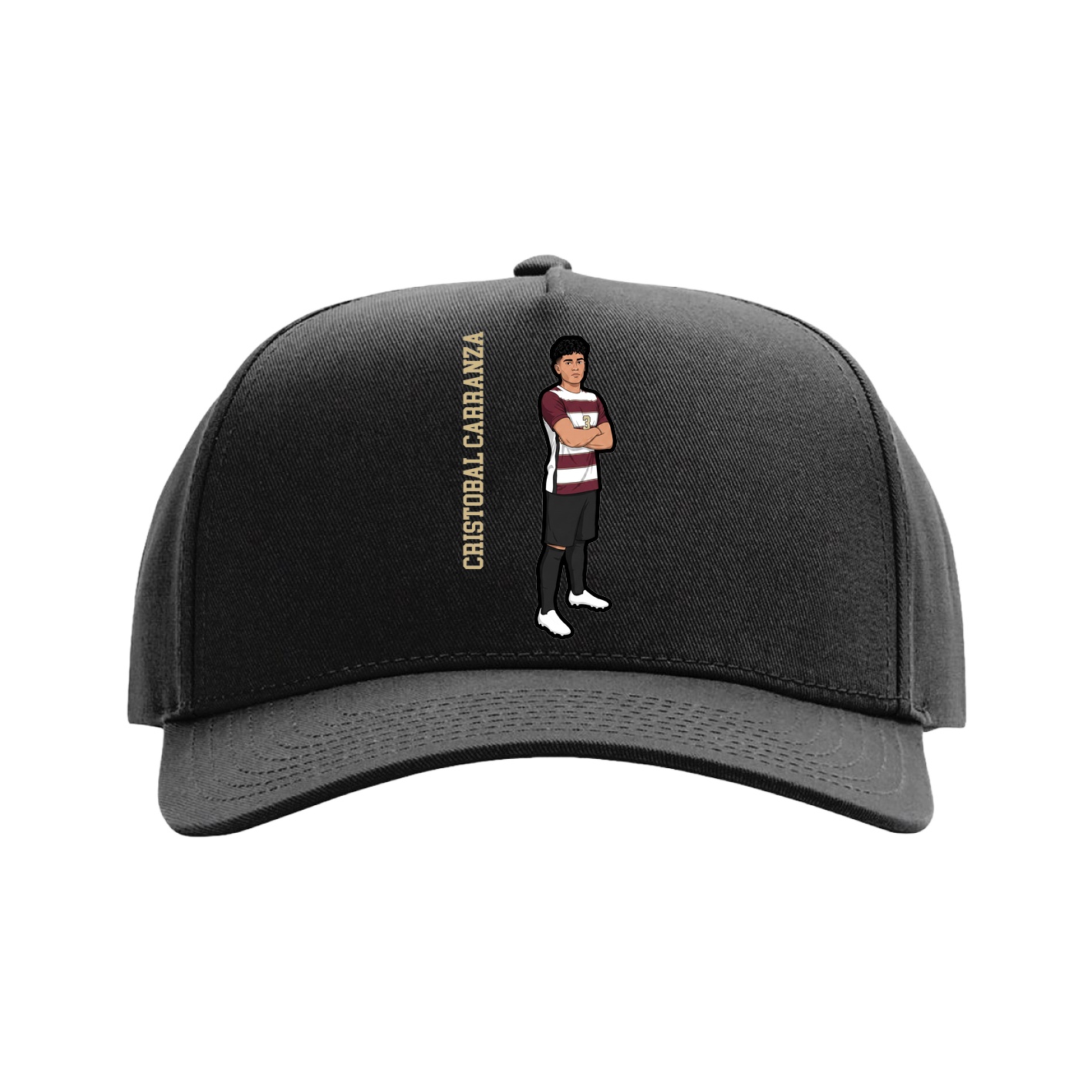 Full Fabric Five-Panel Champ Cap — Name Vertical in Black