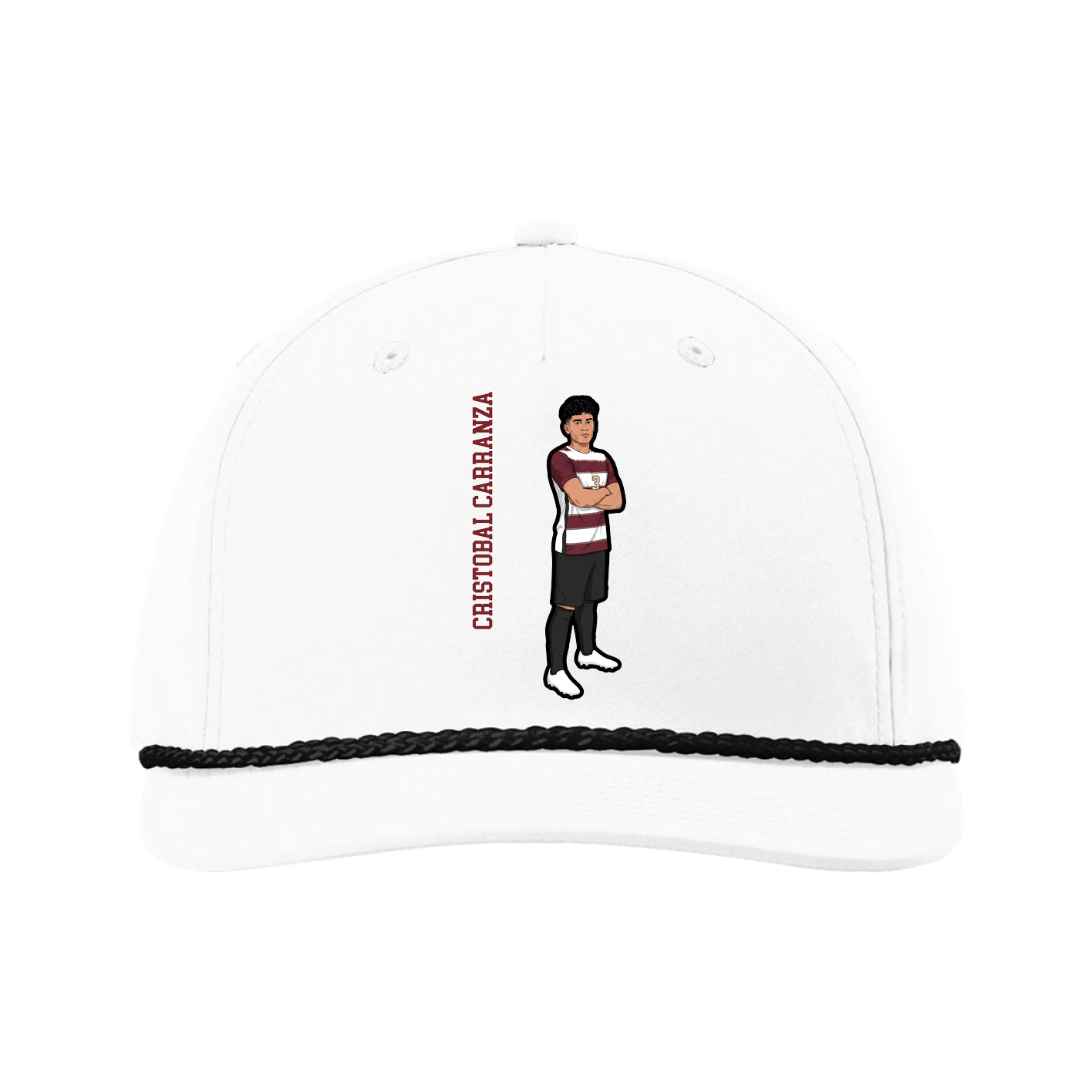 Five-Panel Classic Rope Cap — Name Vertical in White
