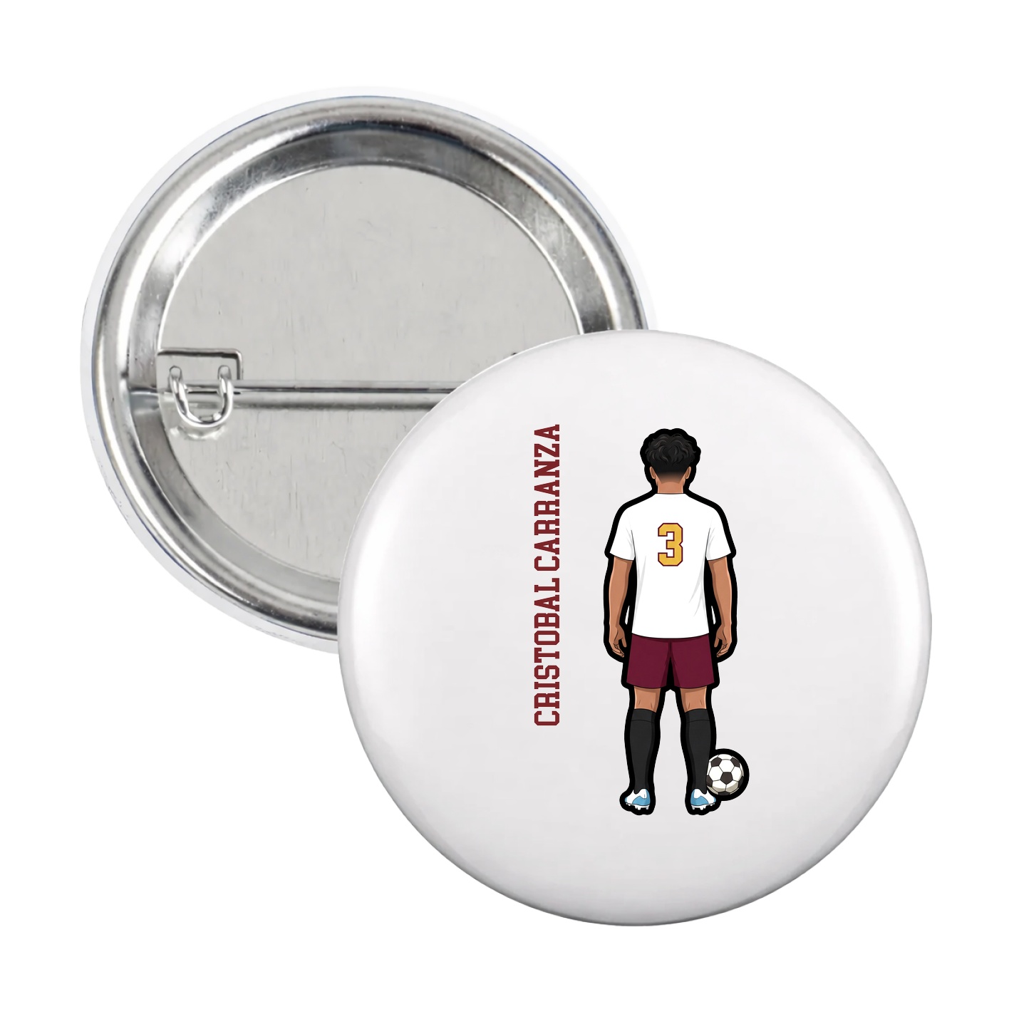 Game Day Button — Name Vertical in White