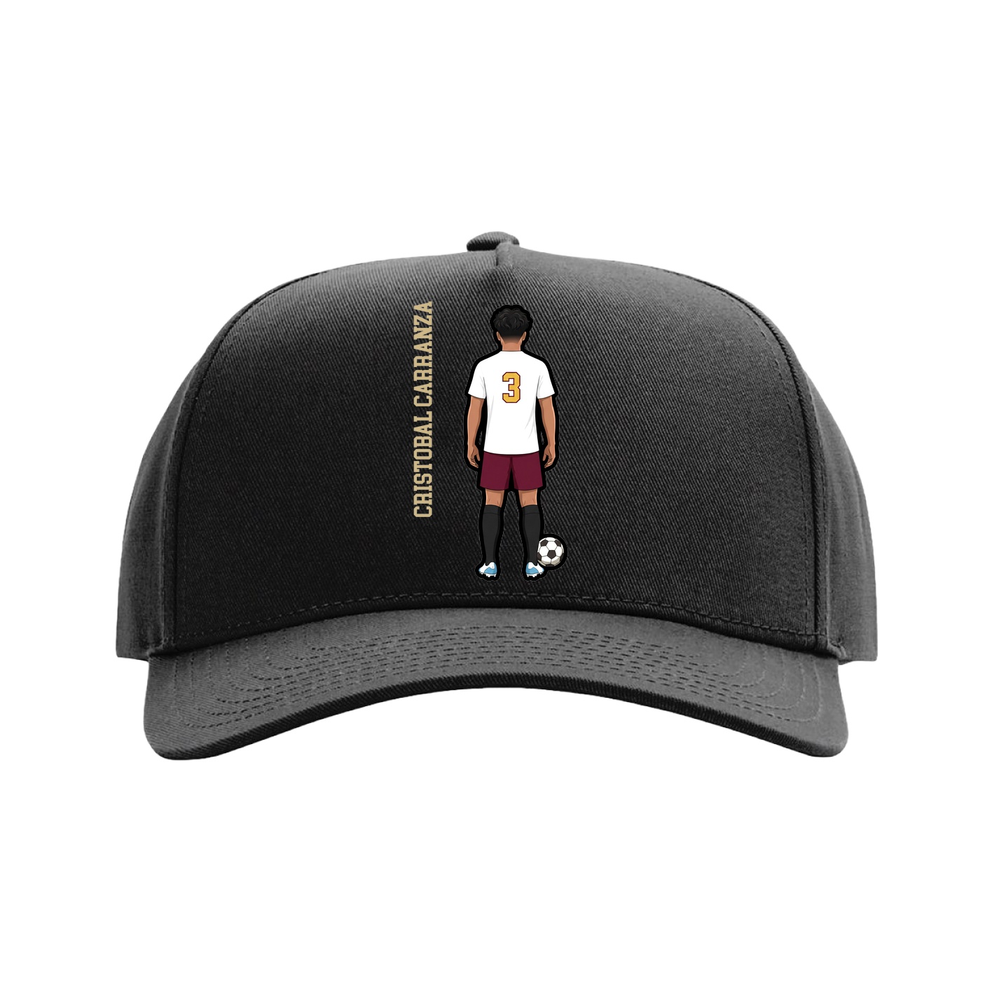 Full Fabric Five-Panel Champ Cap — Name Vertical in Black