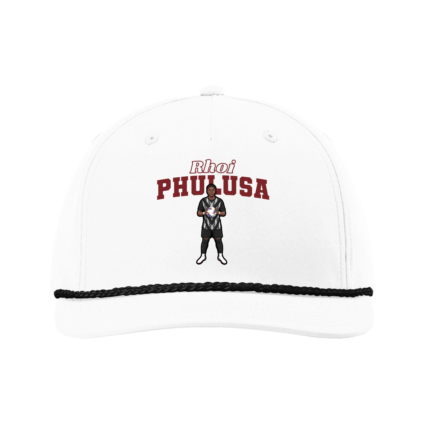 Five-Panel Classic Rope Cap — Name Arch in White