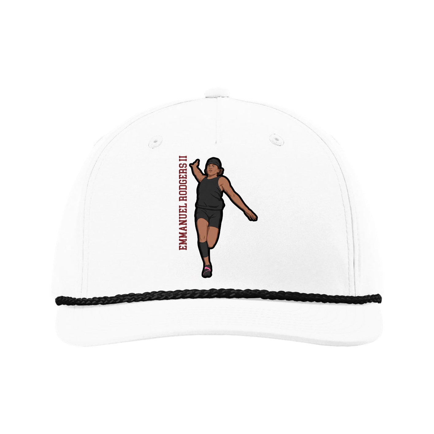 Five-Panel Classic Rope Cap — Name Vertical in White
