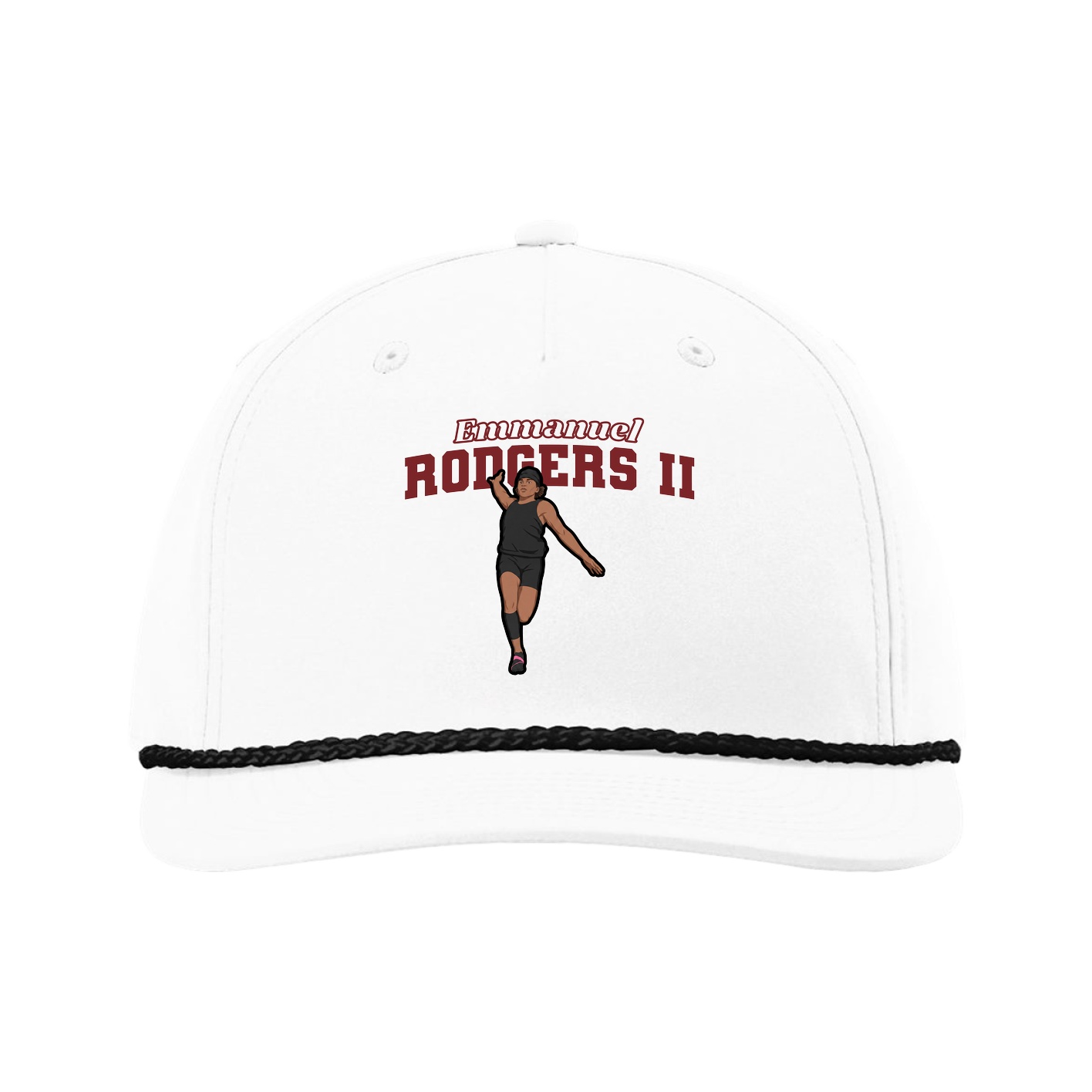 Five-Panel Classic Rope Cap — Name Arch in White