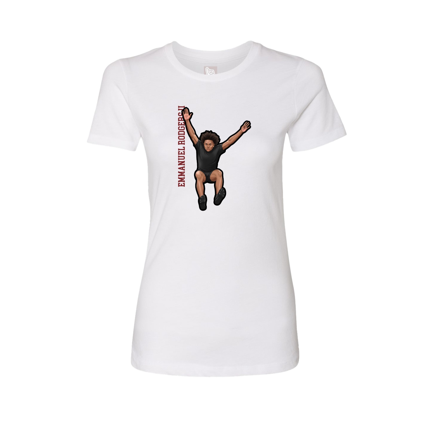 Womens Tee — Name Vertical in White