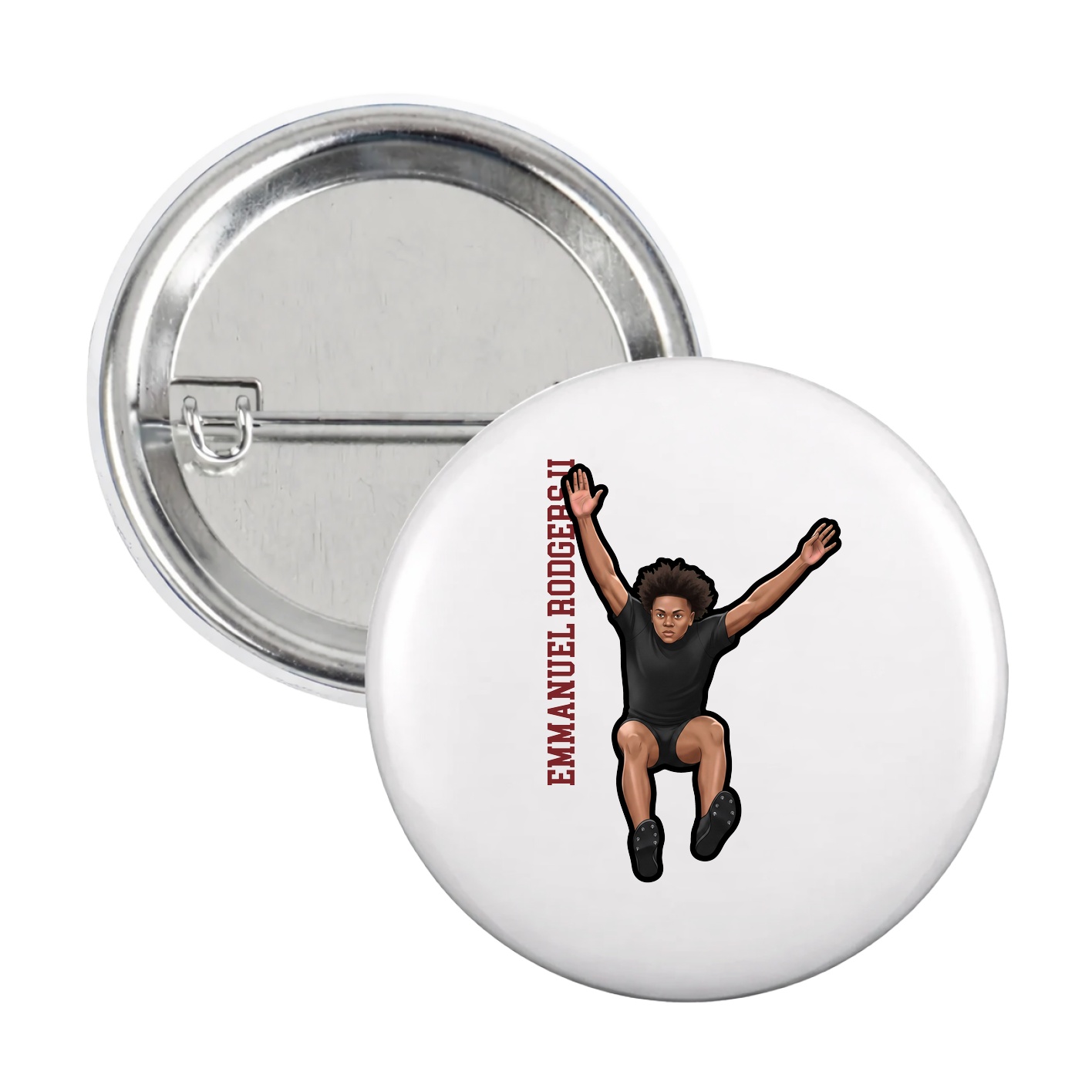 Game Day Button — Name Vertical in White