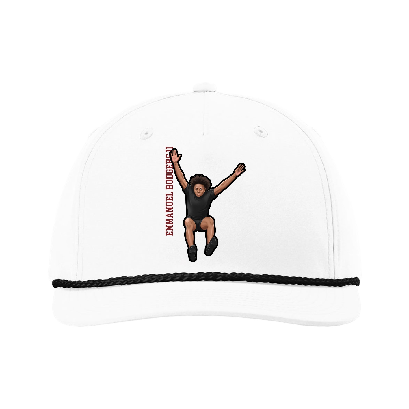 Five-Panel Classic Rope Cap — Name Vertical in White