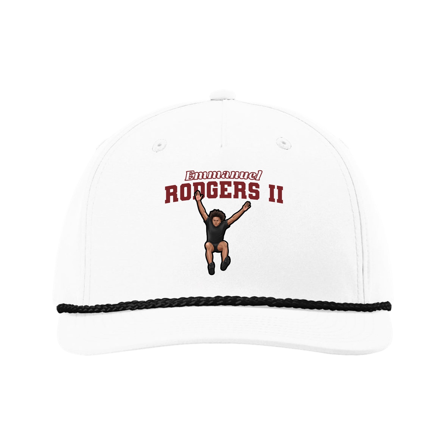 Five-Panel Classic Rope Cap — Name Arch in White