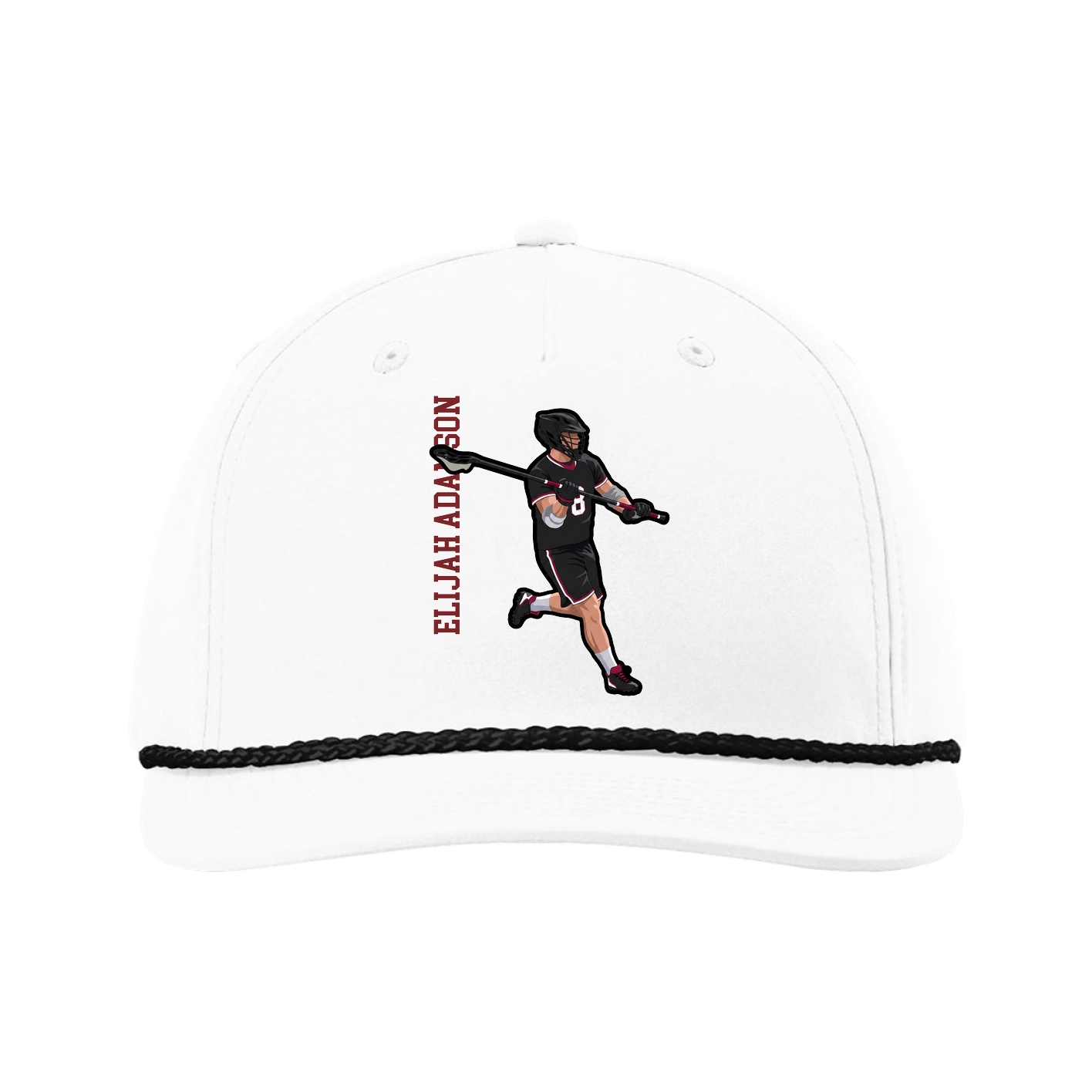 Five-Panel Classic Rope Cap — Name Vertical in White