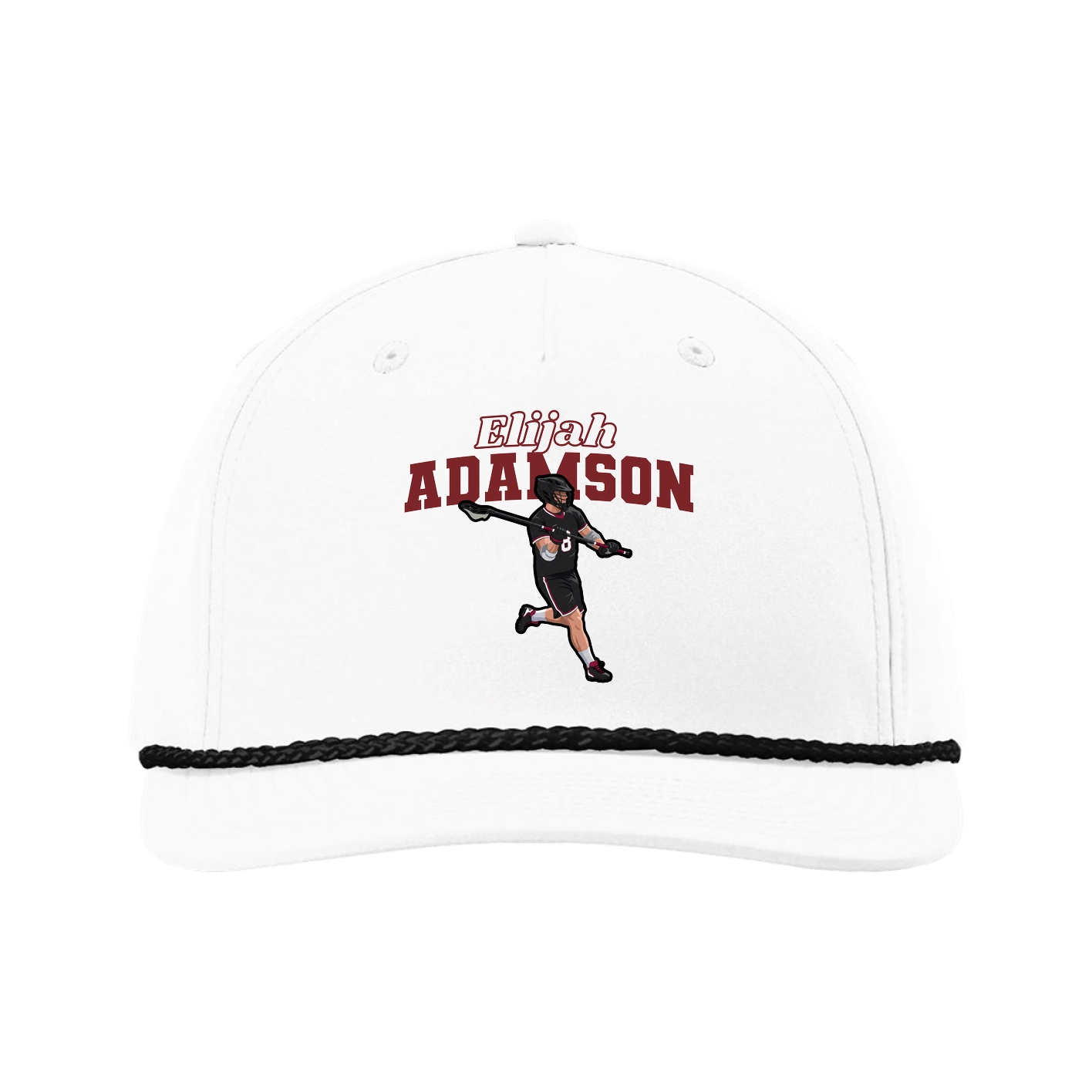 Five-Panel Classic Rope Cap — Name Arch in White