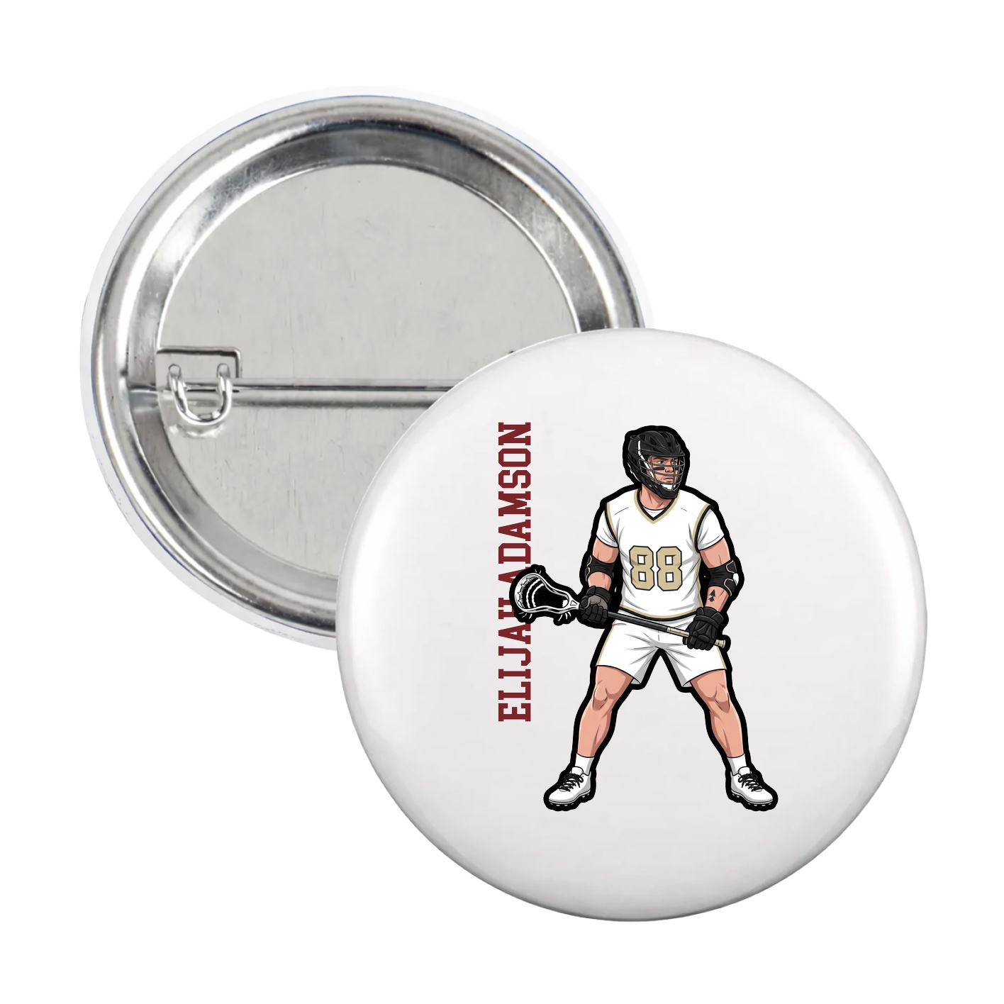 Game Day Button — Name Vertical in White