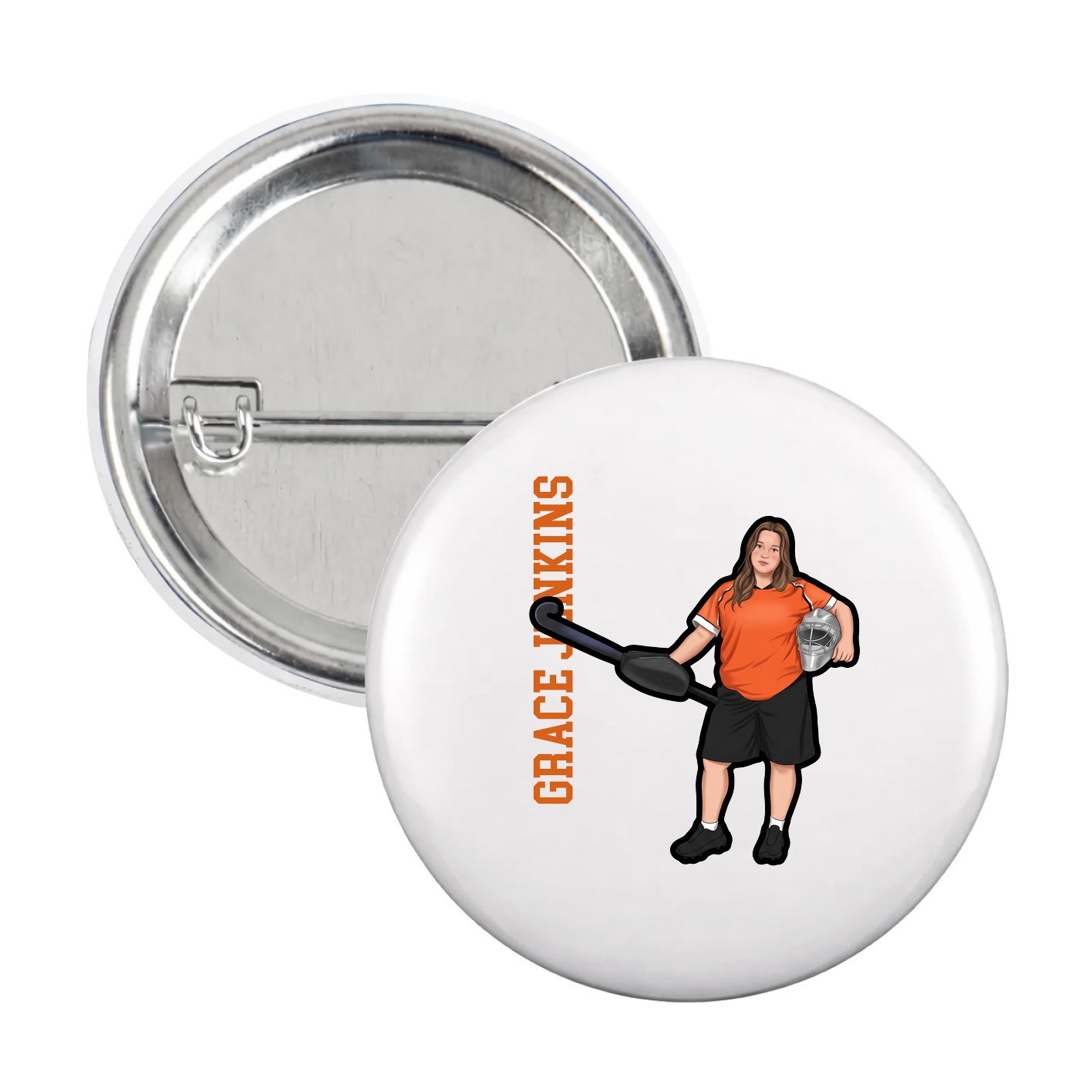 Game Day Button — Name Vertical in White