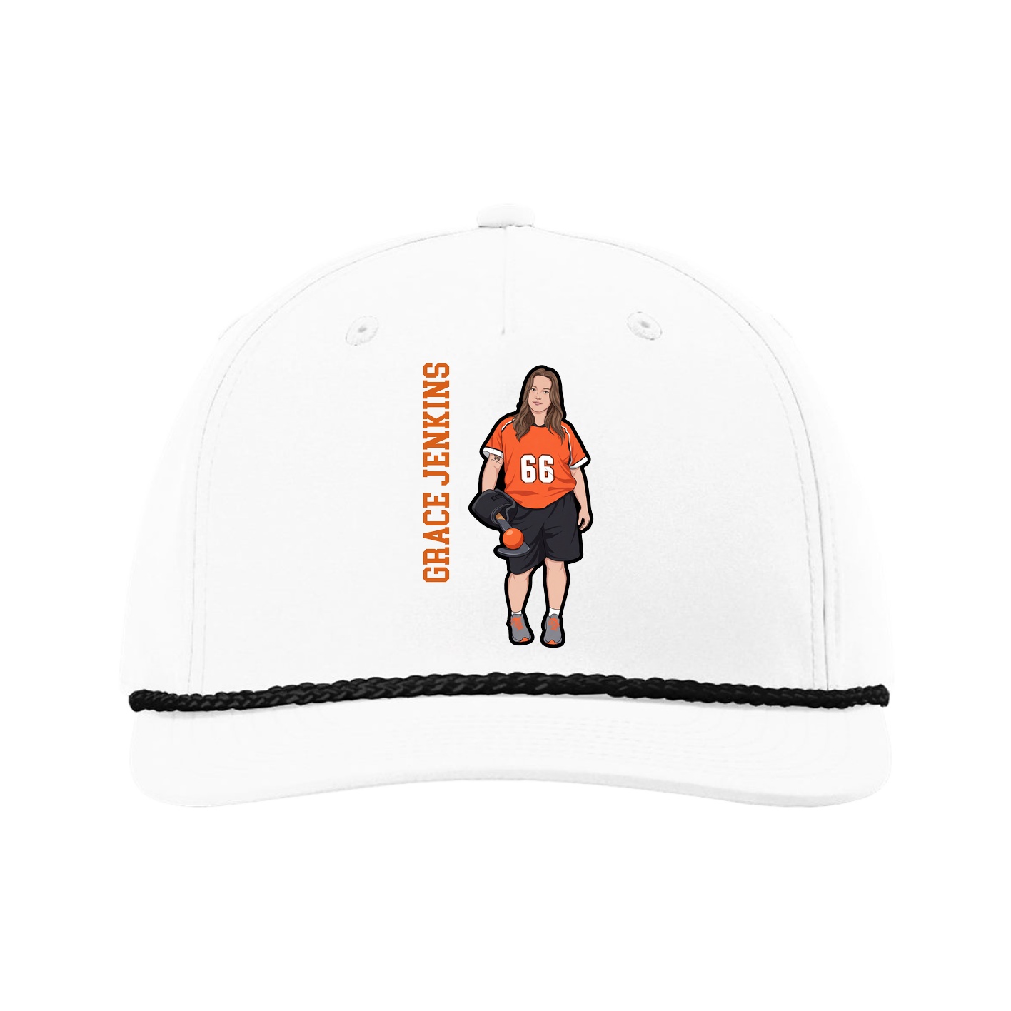 Five-Panel Classic Rope Cap — Name Vertical in White