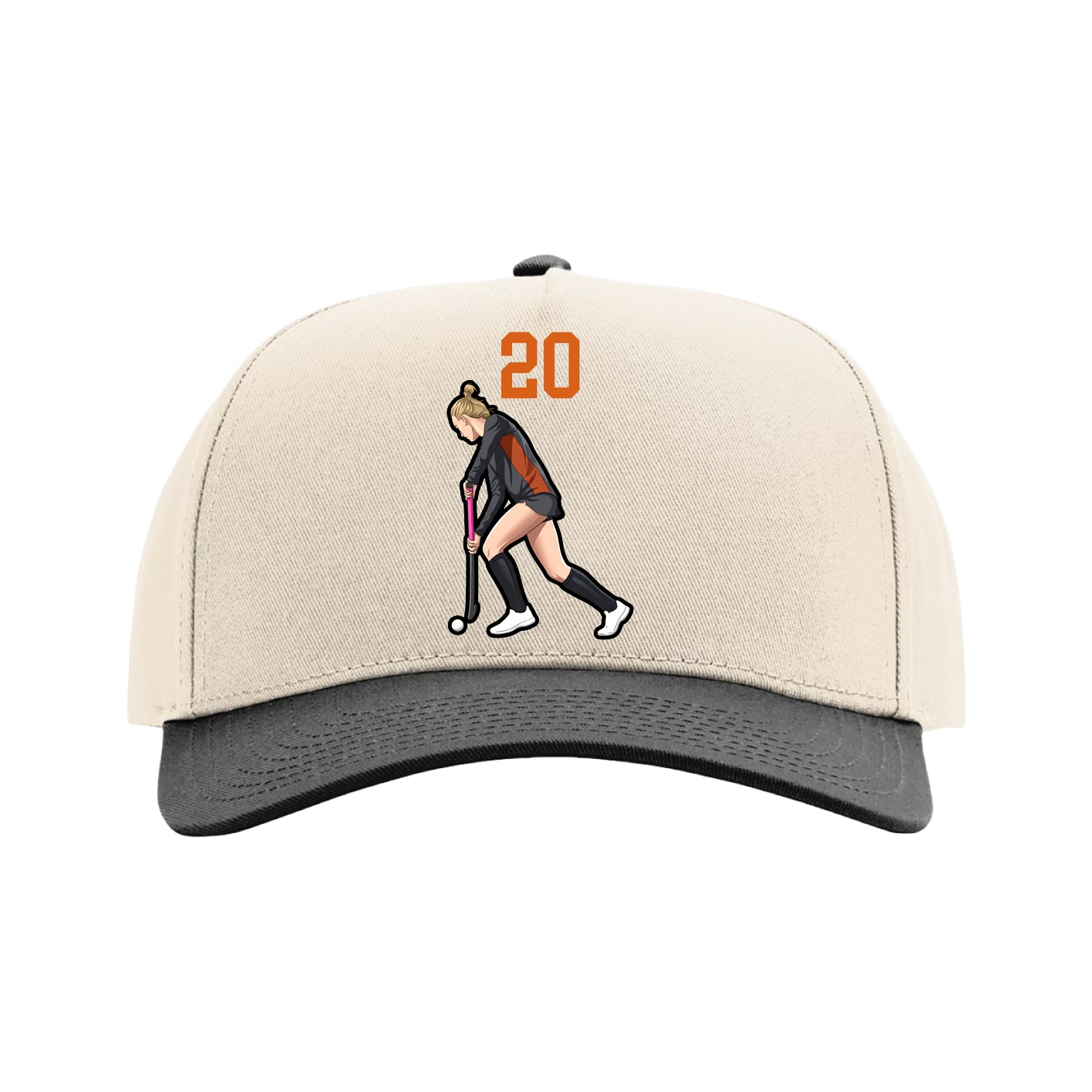 Full Fabric Five-Panel Champ Cap — Number Top in Cream/Black