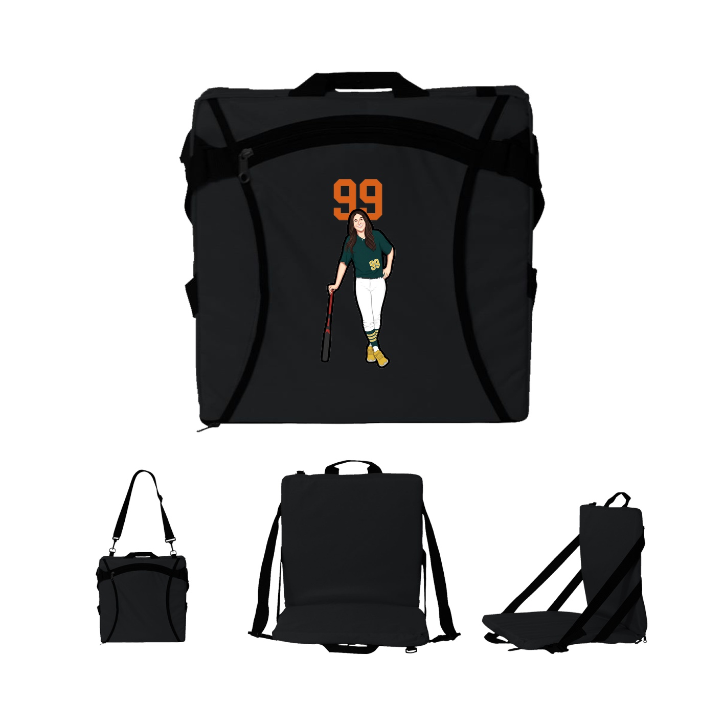 Folding Stadium Seat — Number Top in Black
