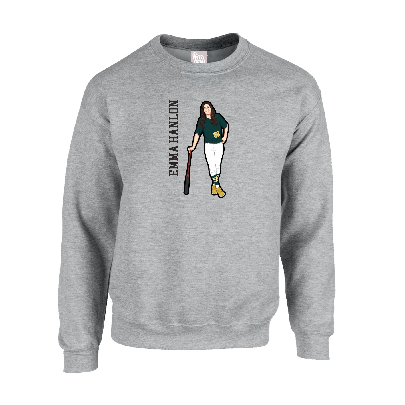 Fleece Crew — Name Vertical in Grey