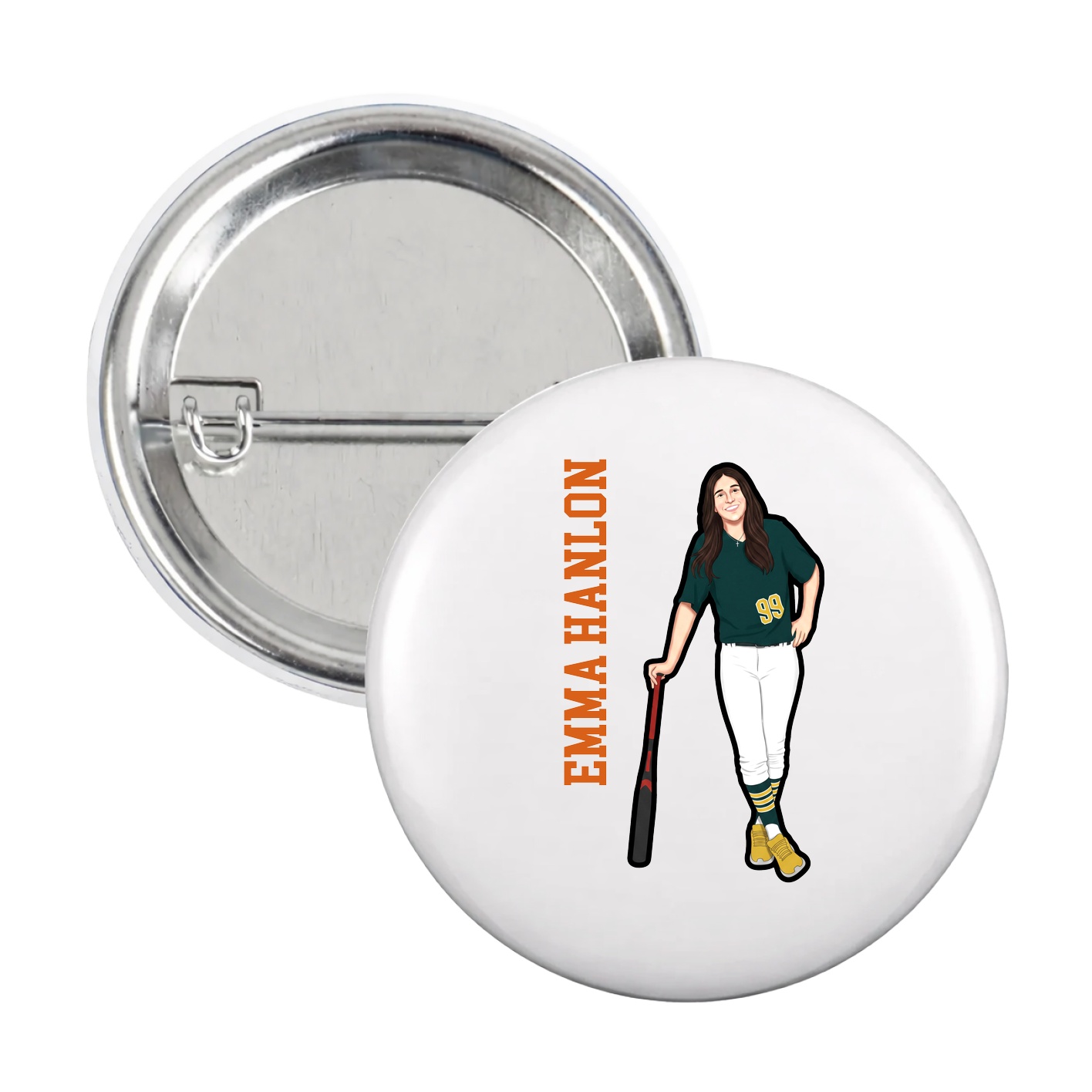 Game Day Button — Name Vertical in White