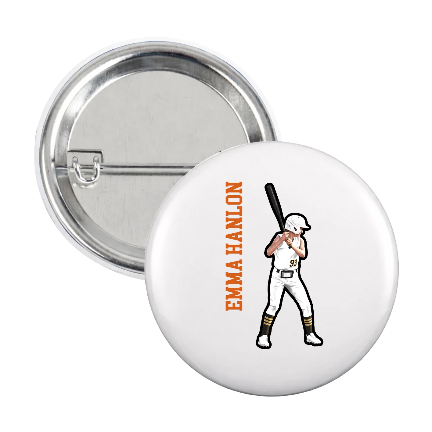 Game Day Button — Name Vertical in White