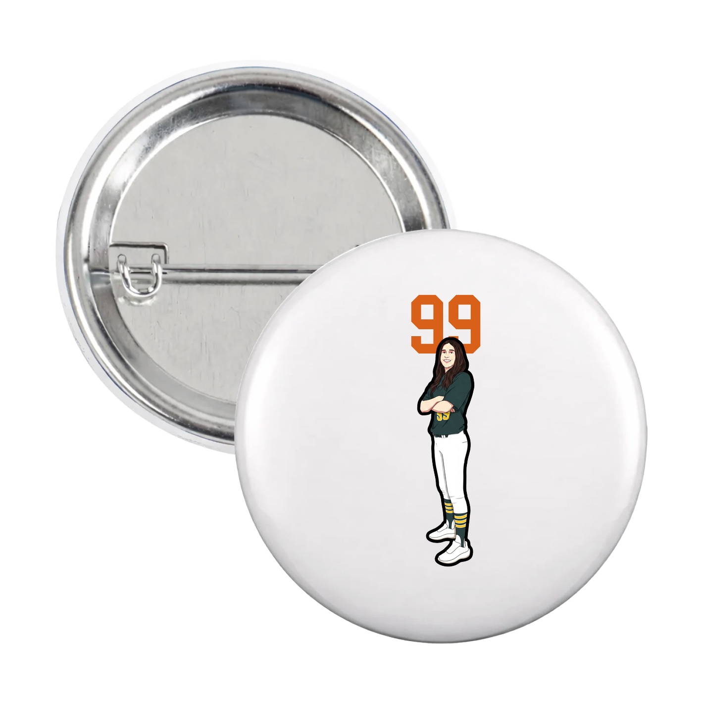 Game Day Button — Number Top in White