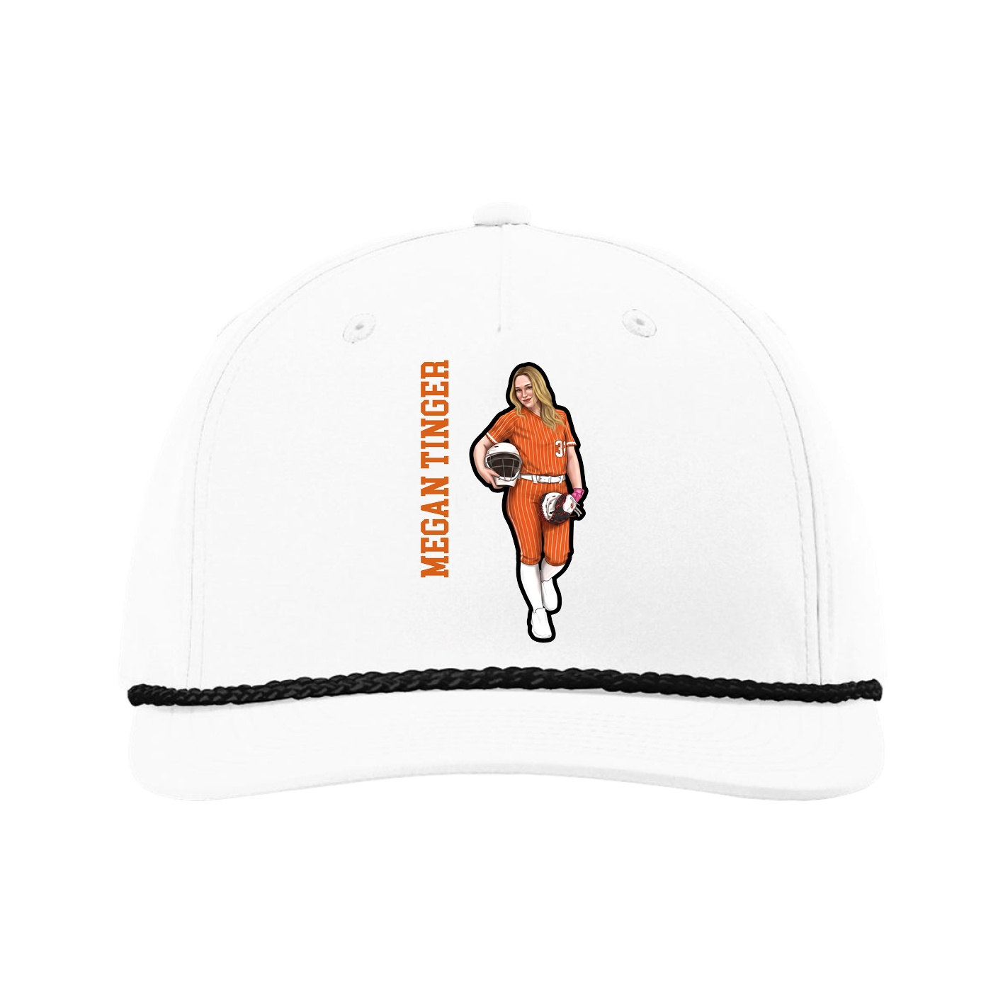 Five-Panel Classic Rope Cap — Name Vertical in White