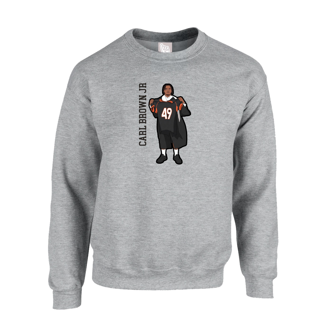 Fleece Crew — Name Vertical in Grey