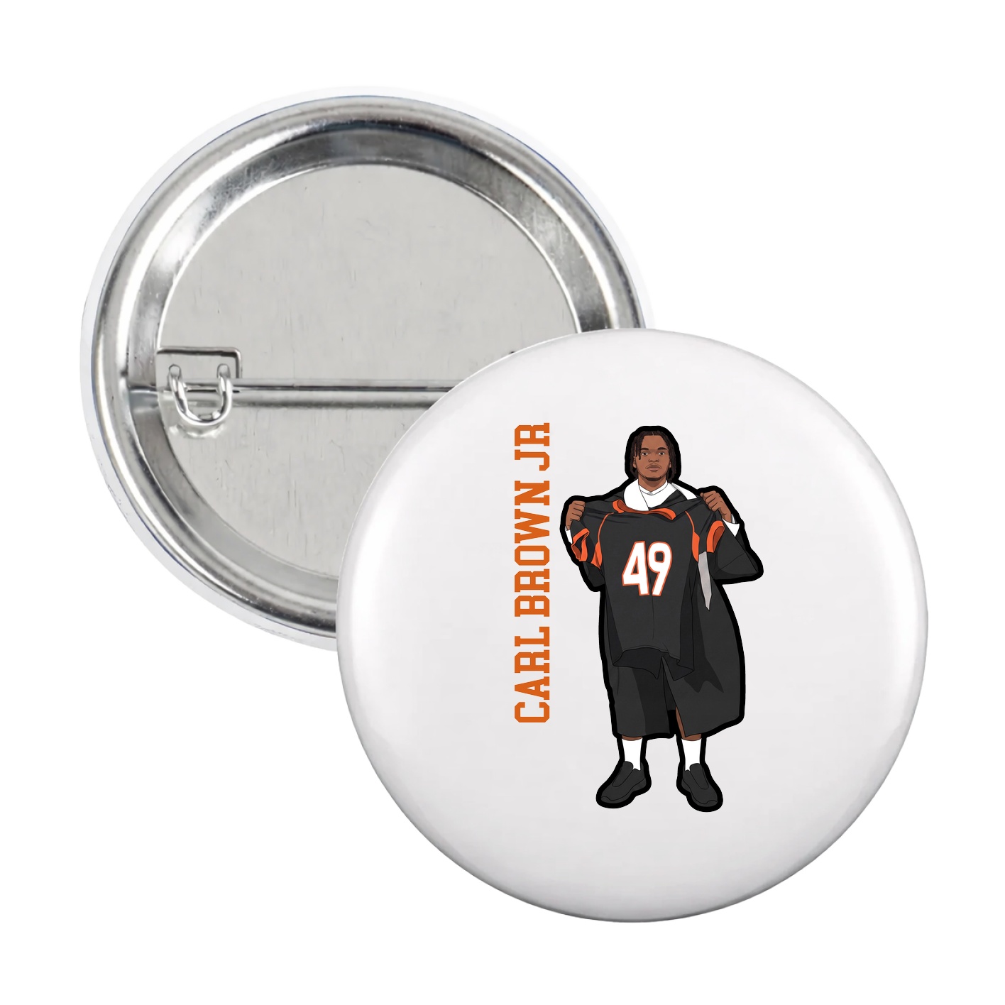 Game Day Button — Name Vertical in White