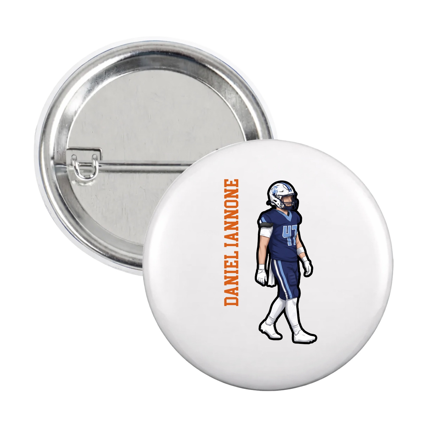 Game Day Button — Name Vertical in White