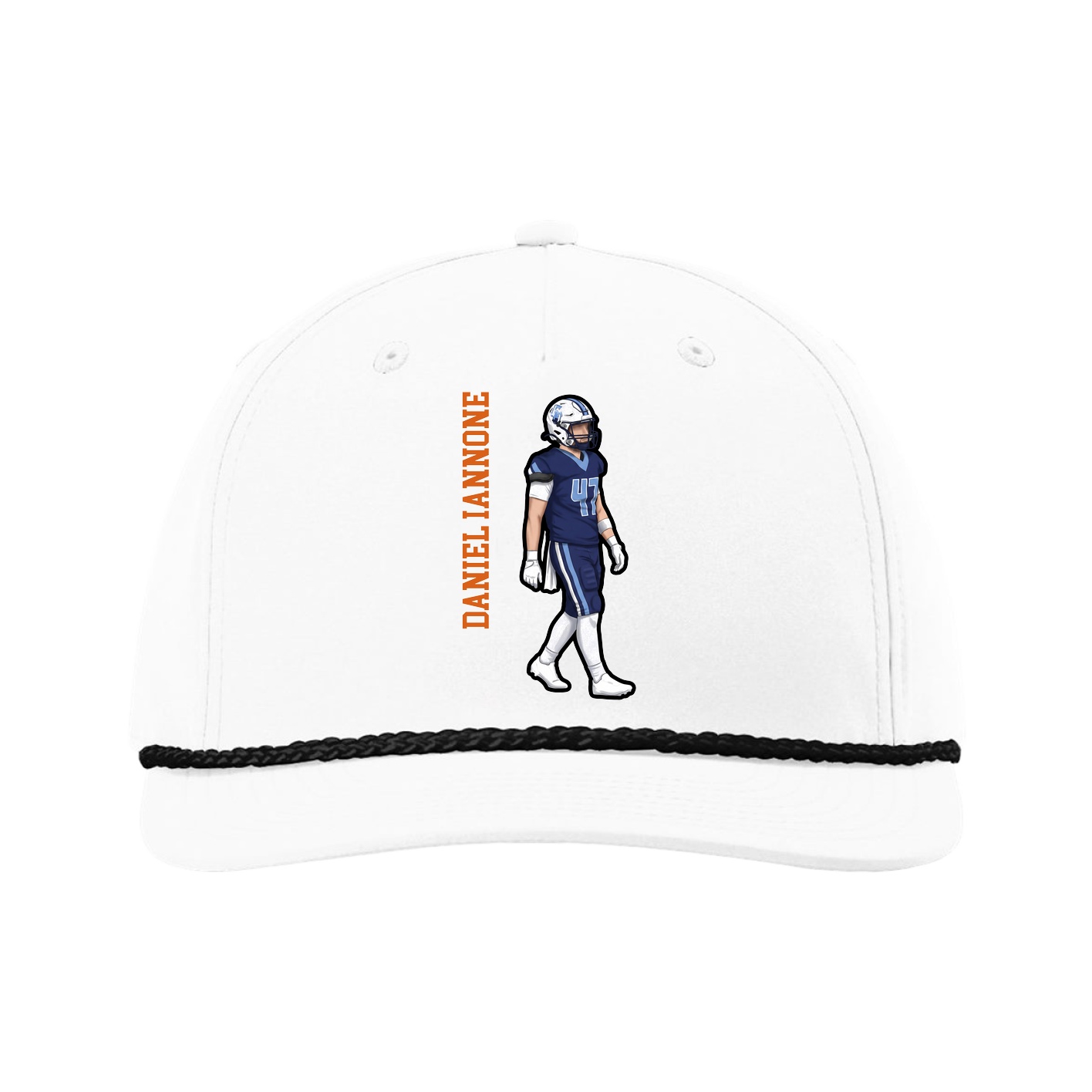 Five-Panel Classic Rope Cap — Name Vertical in White