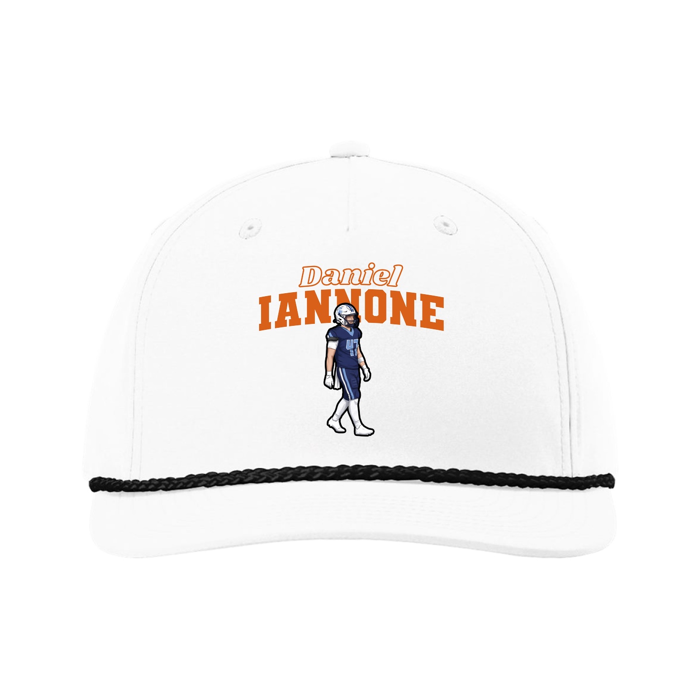 Five-Panel Classic Rope Cap — Name Arch in White