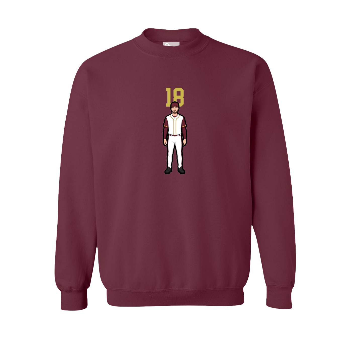 Fleece Crew — Number Top in Maroon