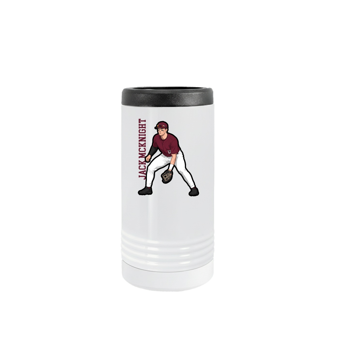 Slim Beverage Holder — Name Vertical in White