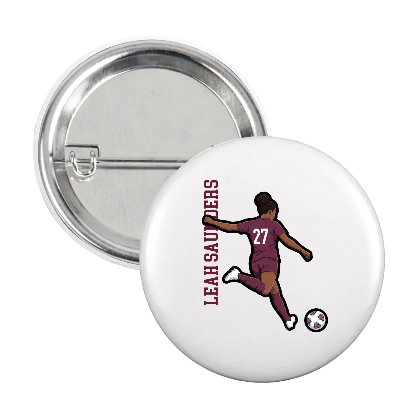 Game Day Button — Name Vertical in White