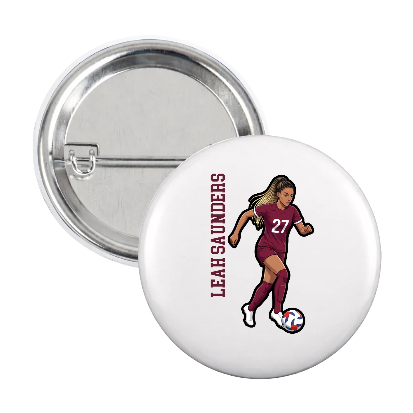 Game Day Button — Name Vertical in White