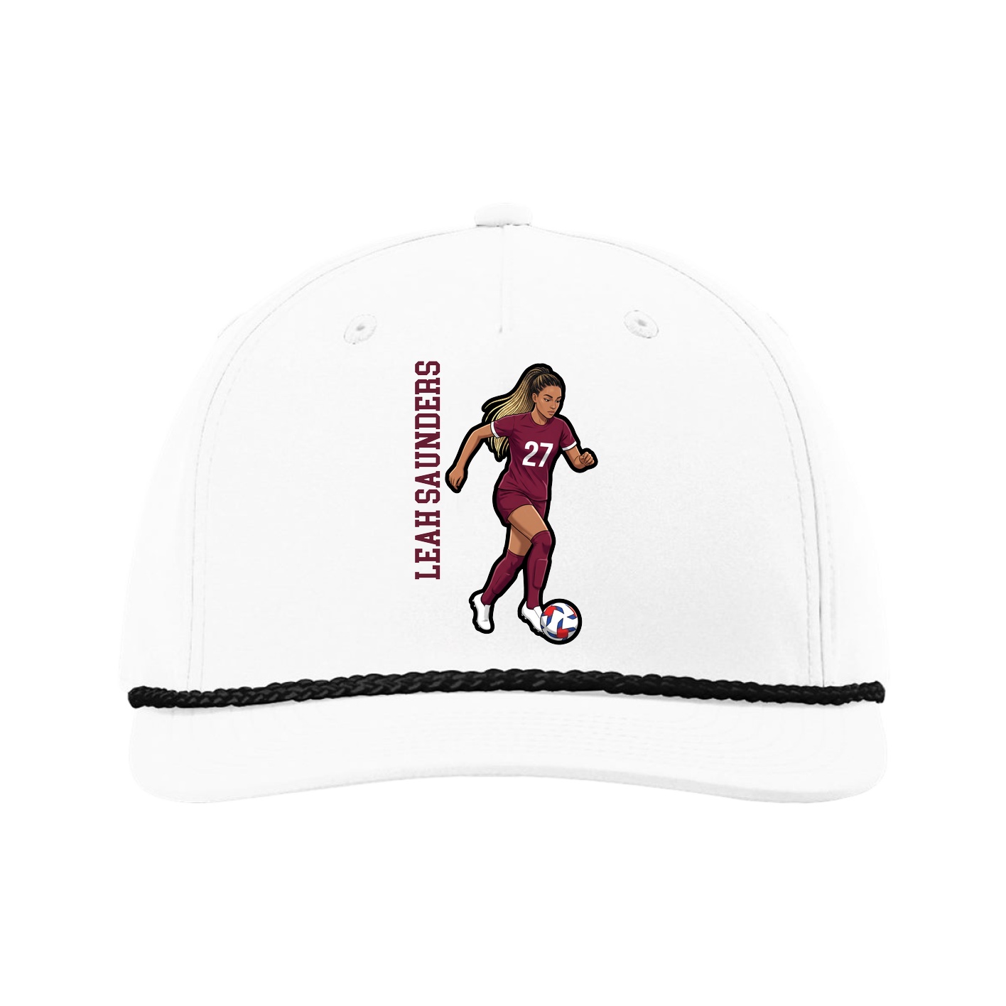 Five-Panel Classic Rope Cap — Name Vertical in White
