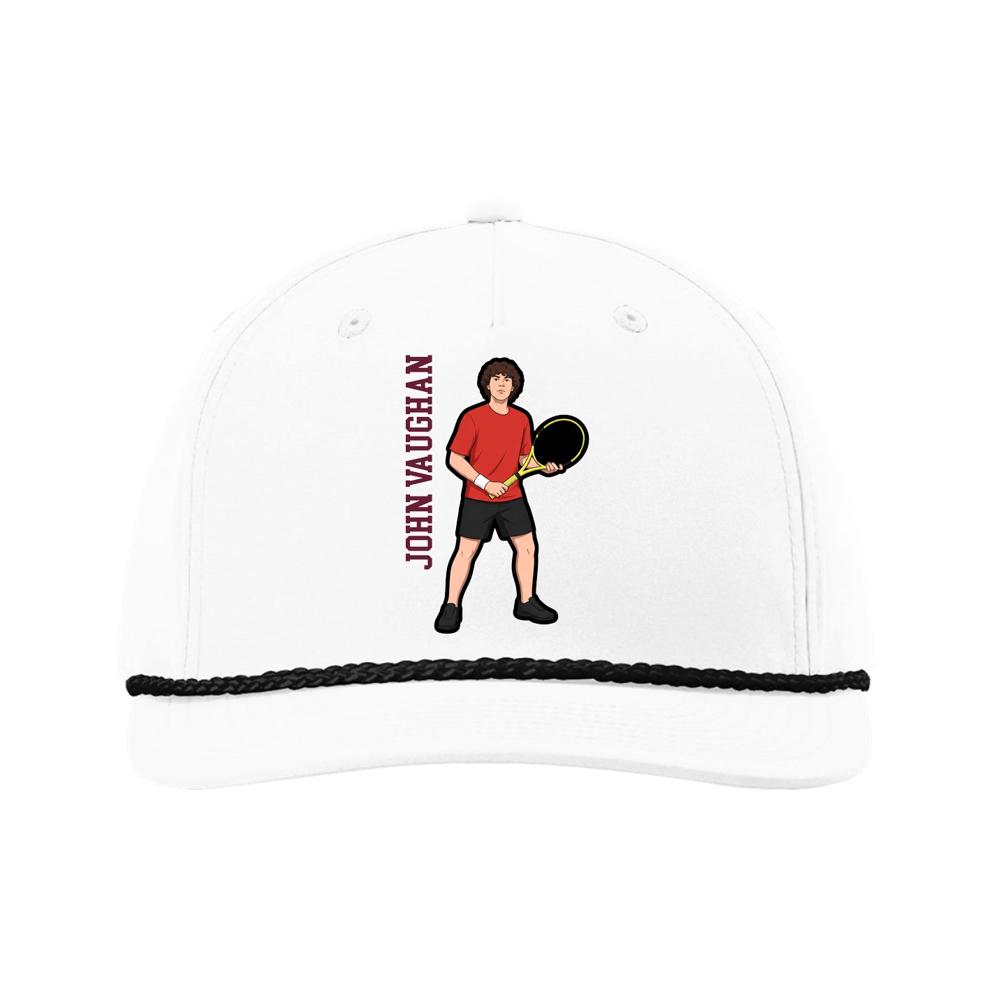 Five-Panel Classic Rope Cap — Name Vertical in White