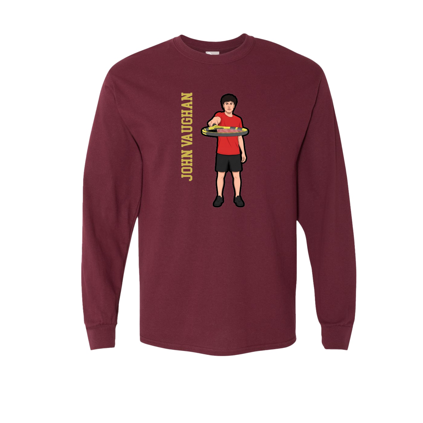 Long Sleeve Tee — Name Vertical in Maroon