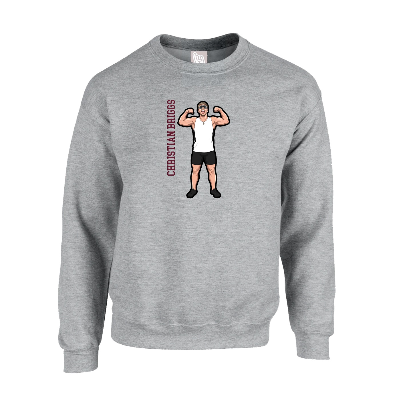 Fleece Crew — Name Vertical in Grey