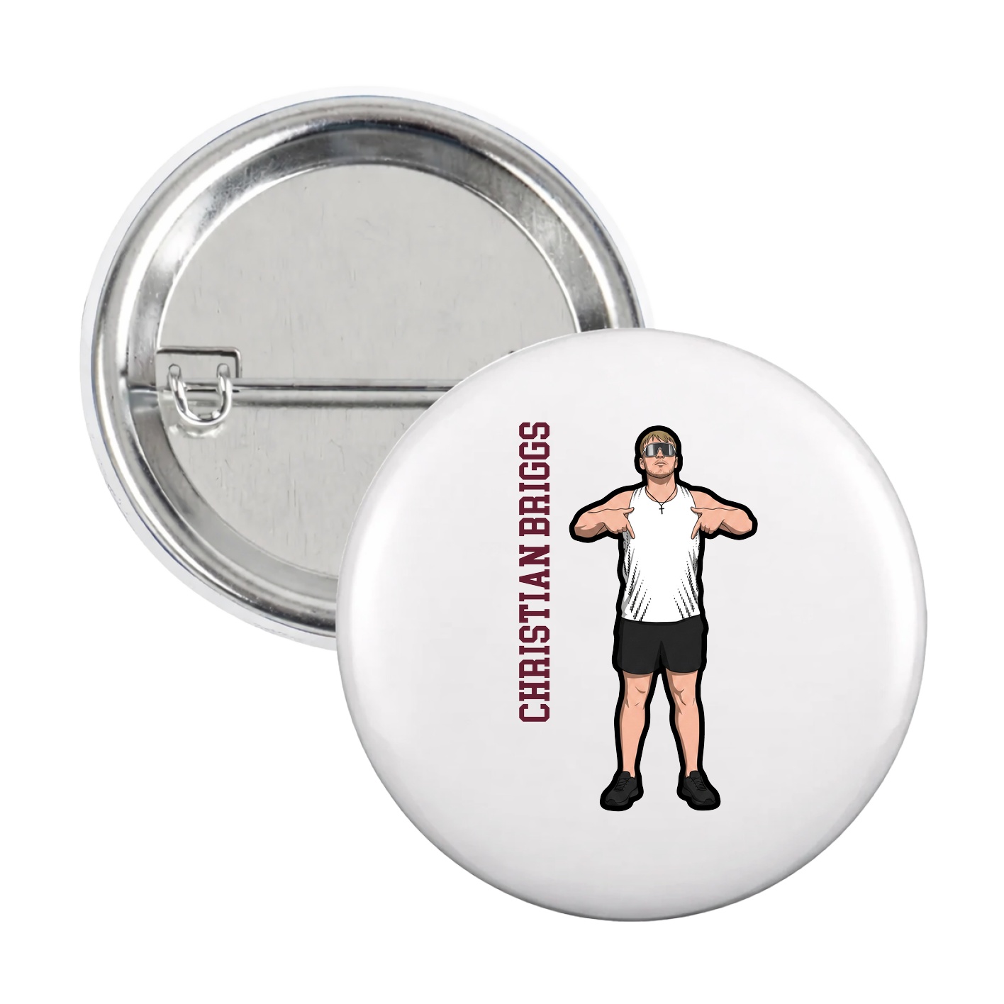 Game Day Button — Name Vertical in White