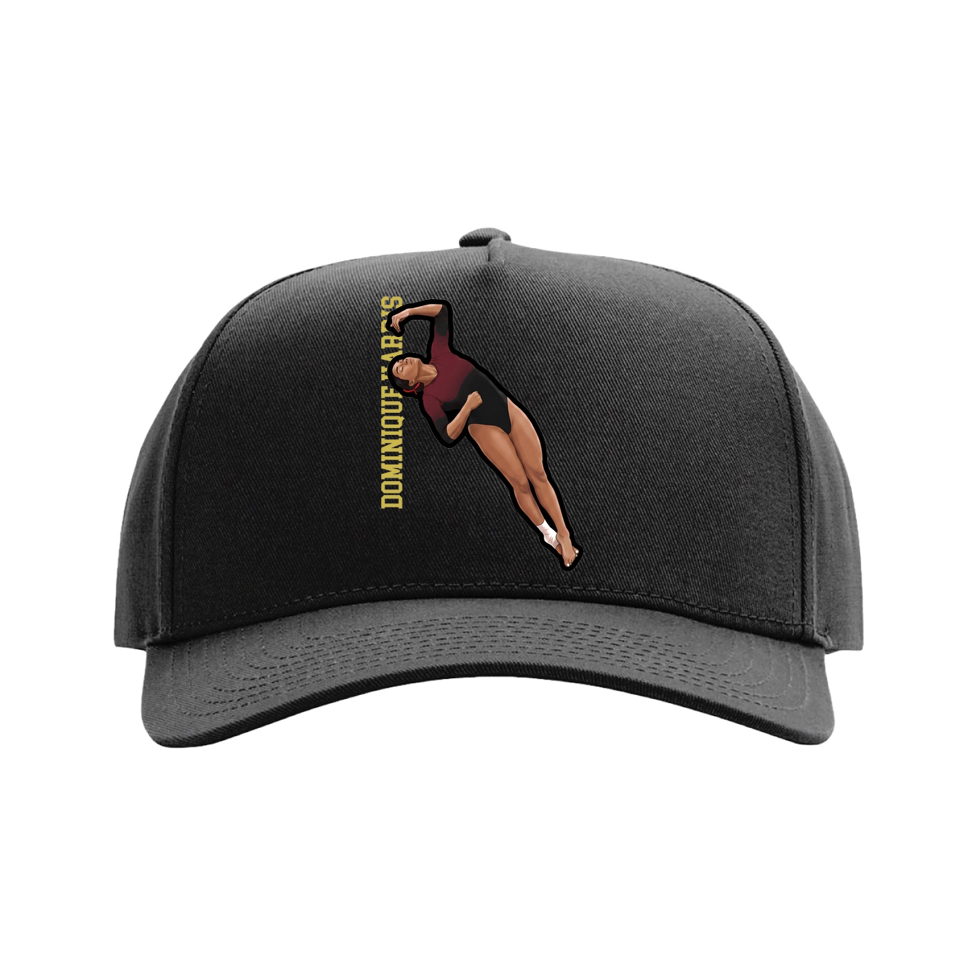 Full Fabric Five-Panel Champ Cap — Name Vertical in Black