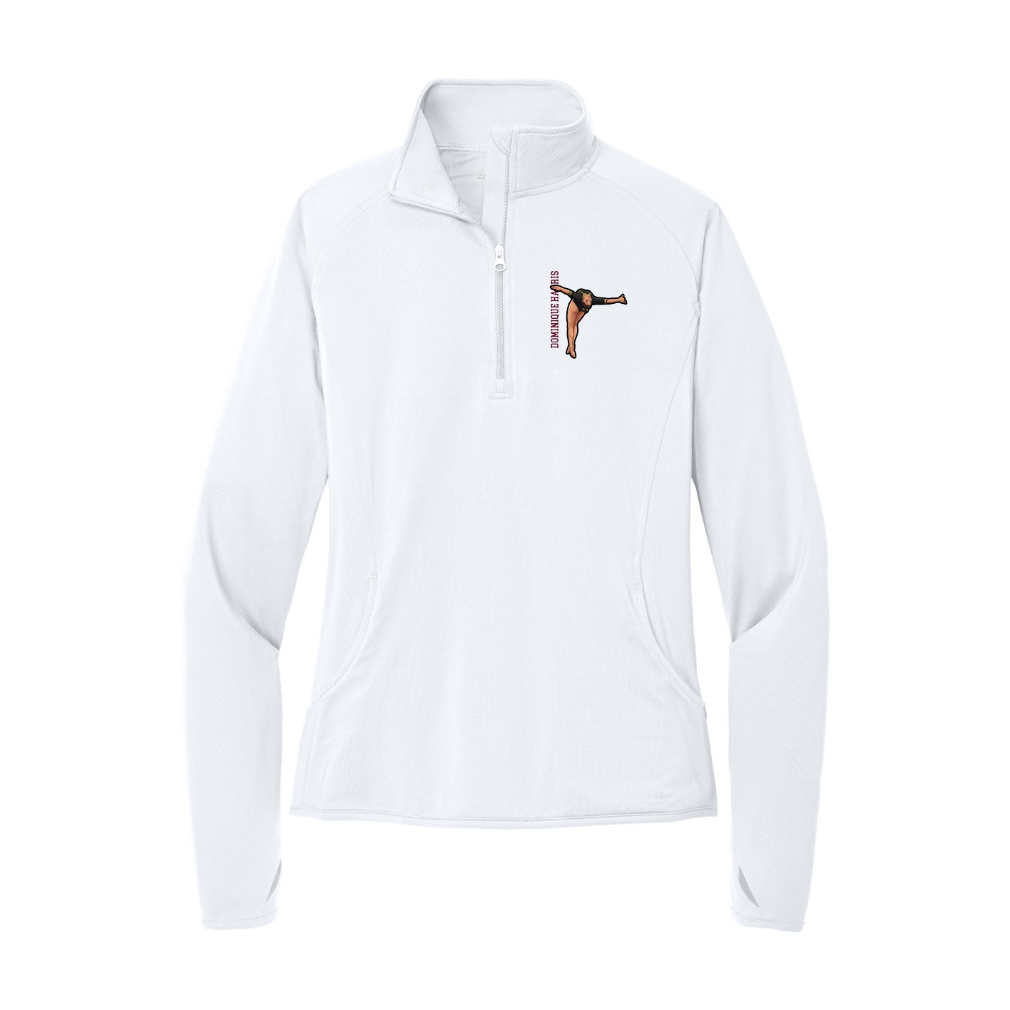 Women's Q-Zip Pullover — Name Vertical in White