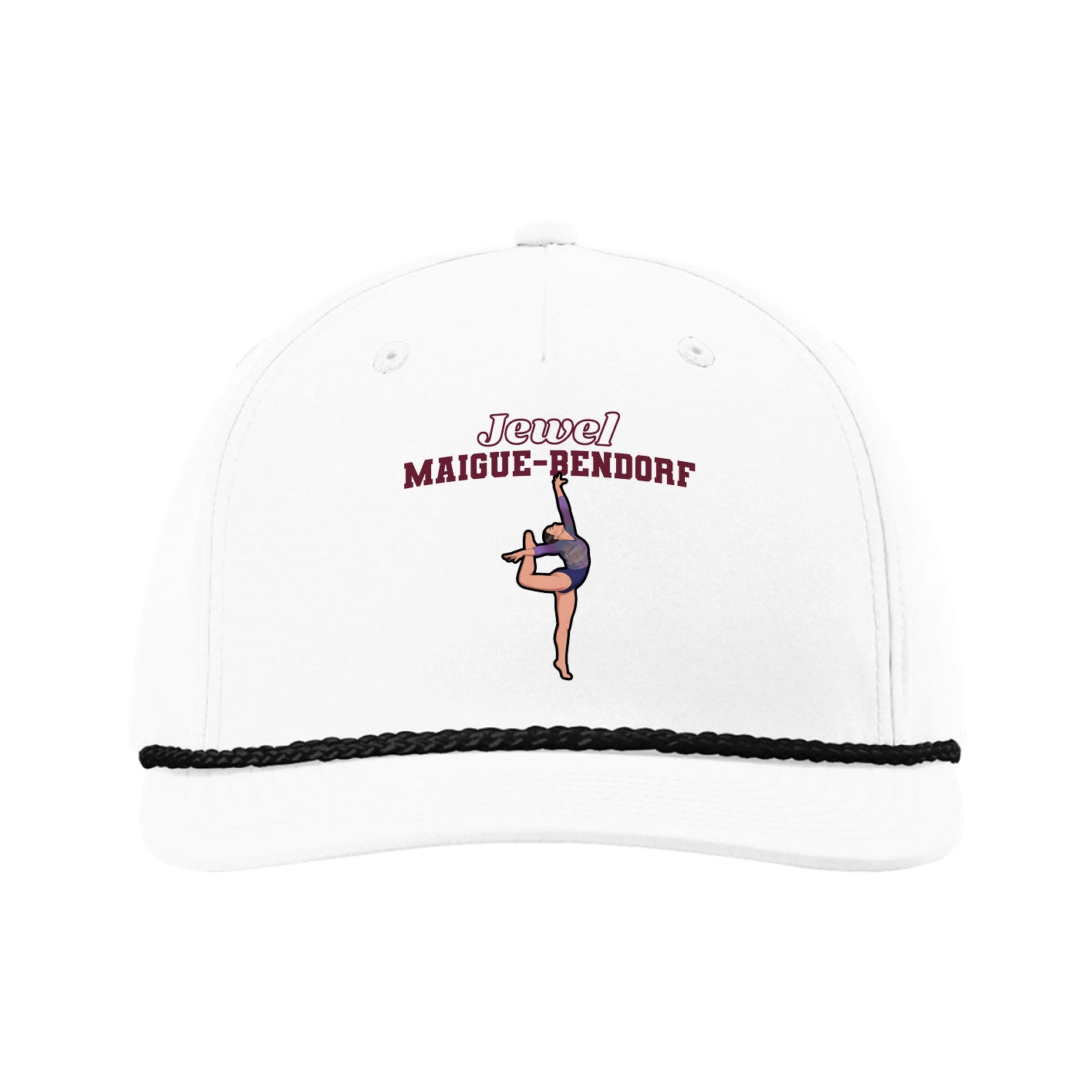 Five-Panel Classic Rope Cap — Name Arch in White