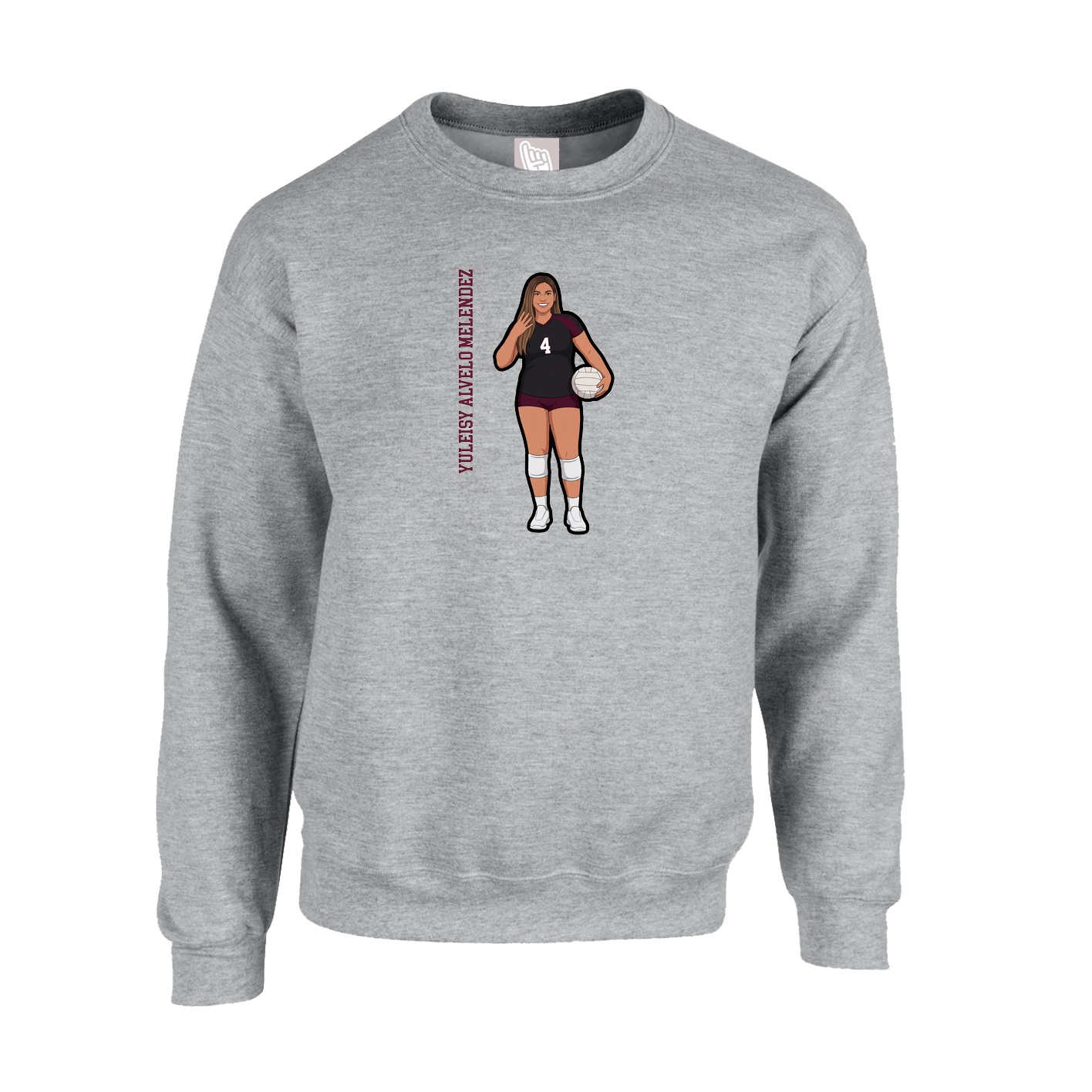 Fleece Crew — Name Vertical in Grey