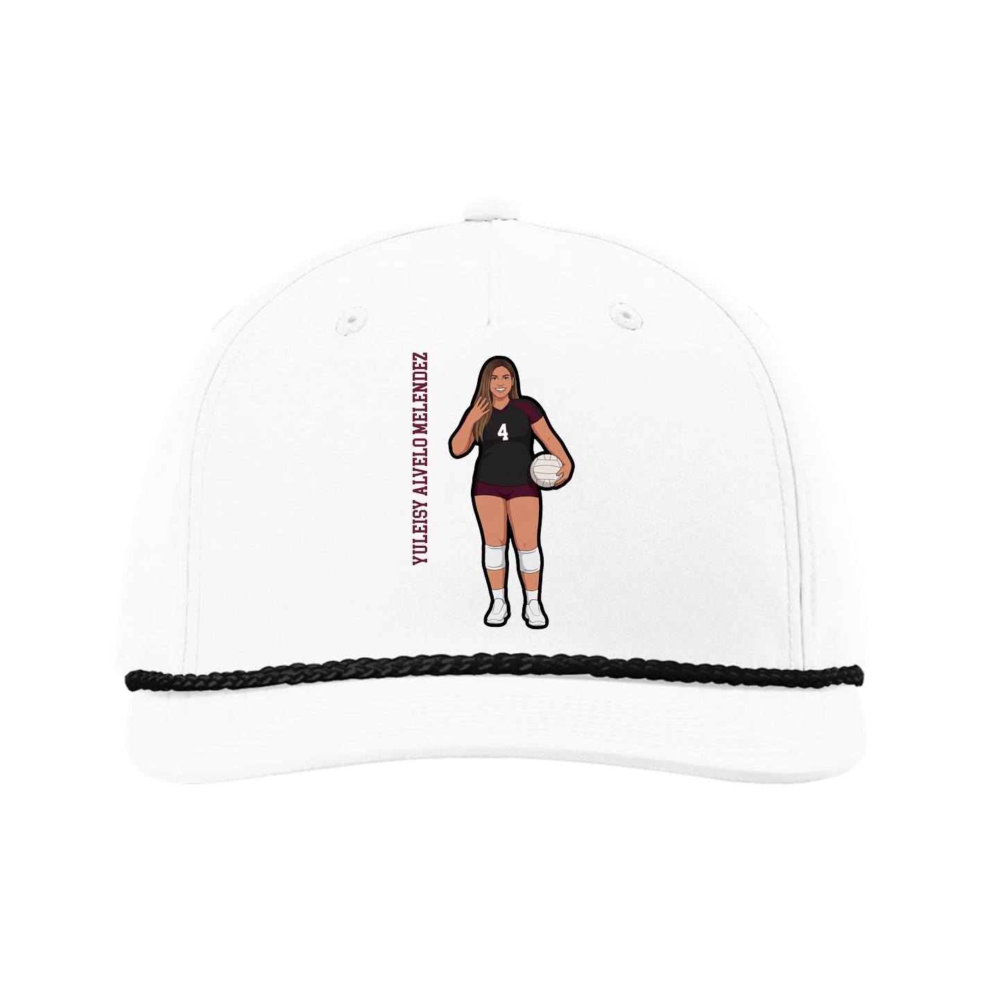 Five-Panel Classic Rope Cap — Name Vertical in White